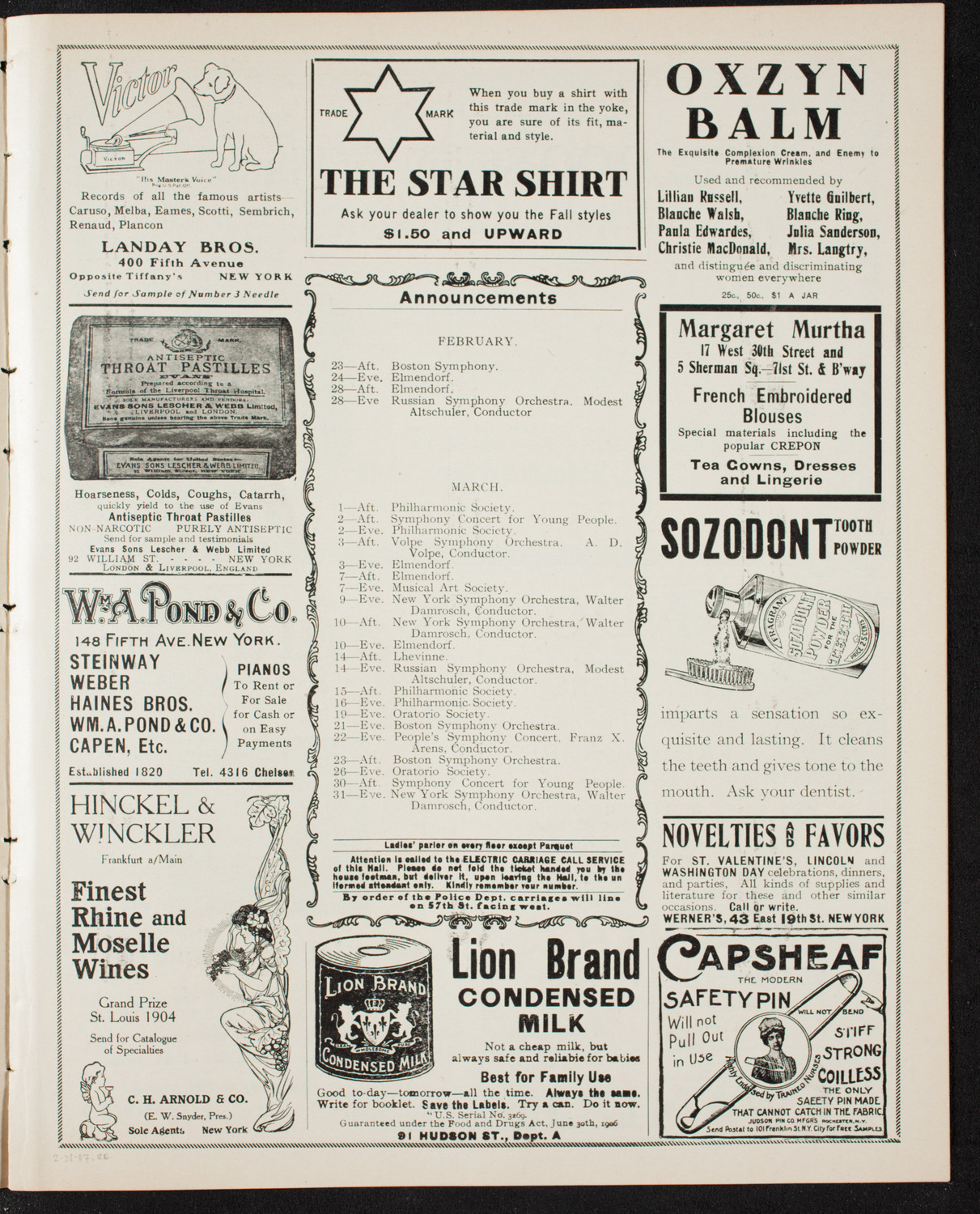 Boston Symphony Orchestra, February 21, 1907, program page 3