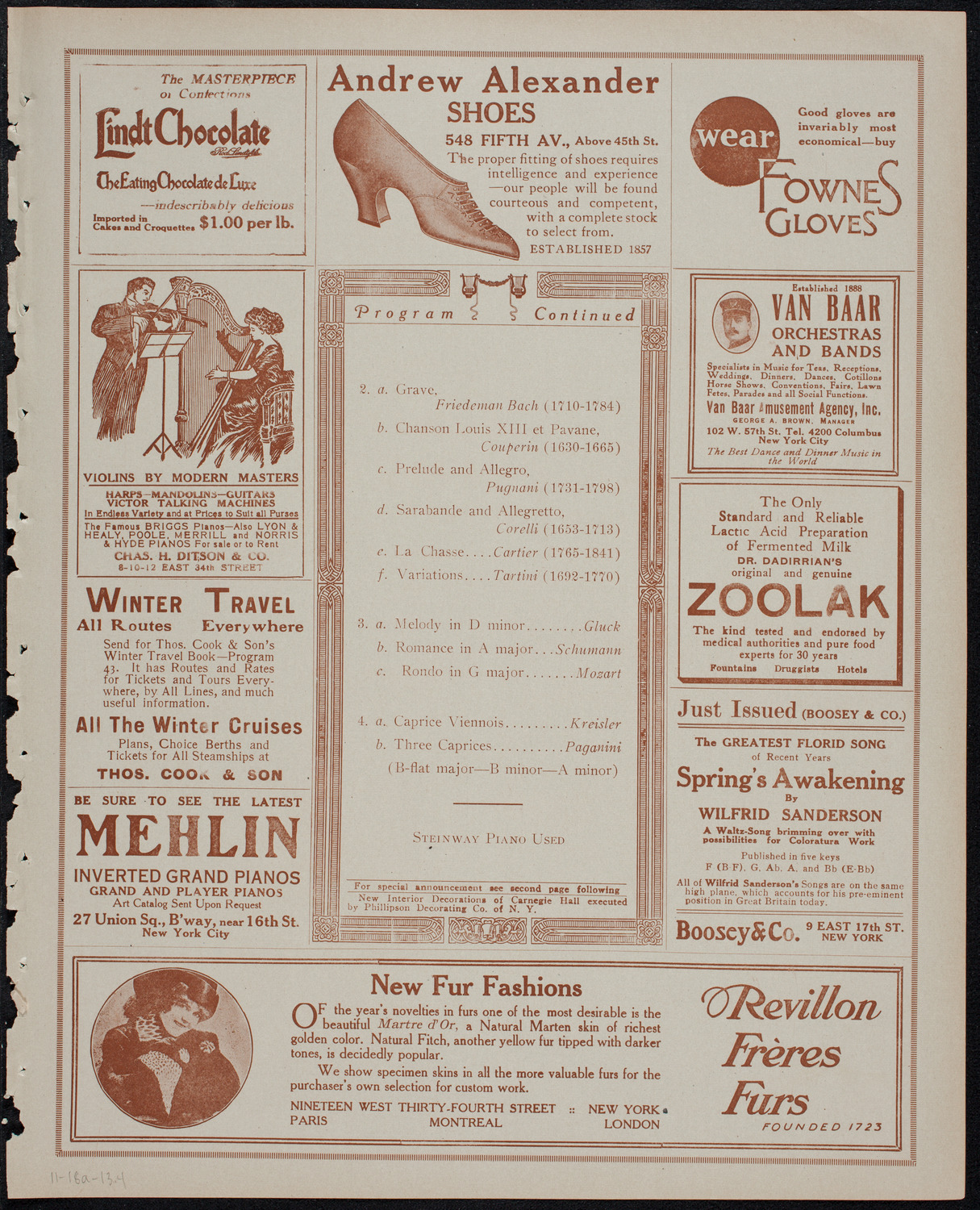 Fritz Kreisler, Violin, November 18, 1913, program page 7