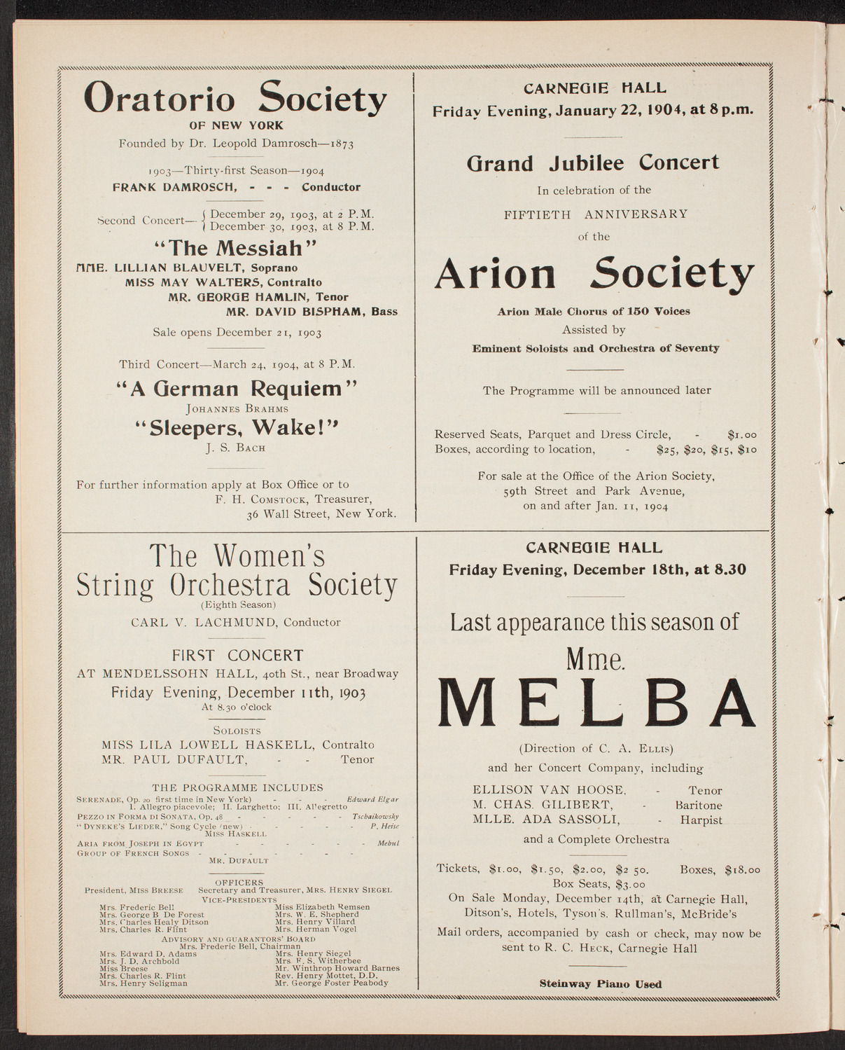 New York Philharmonic, December 4, 1903, program page 10