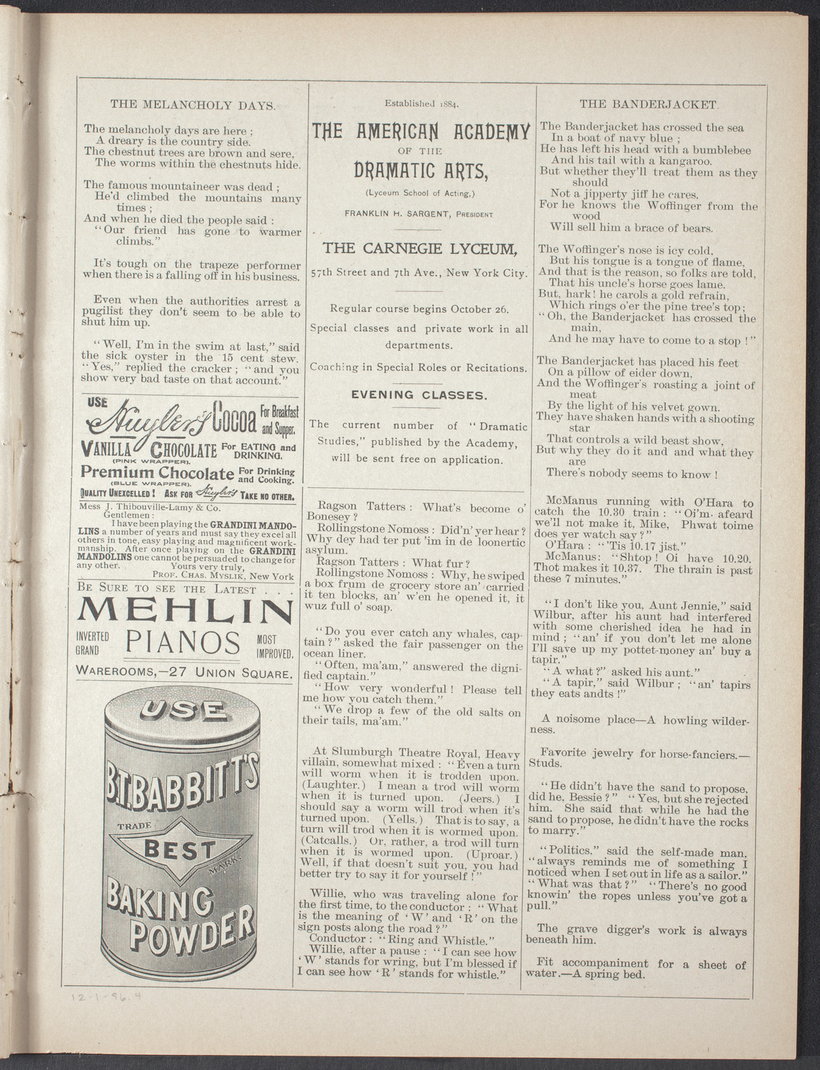 Benefit: Sunnyhour Barefoot Mission, December 1, 1896, program page 7