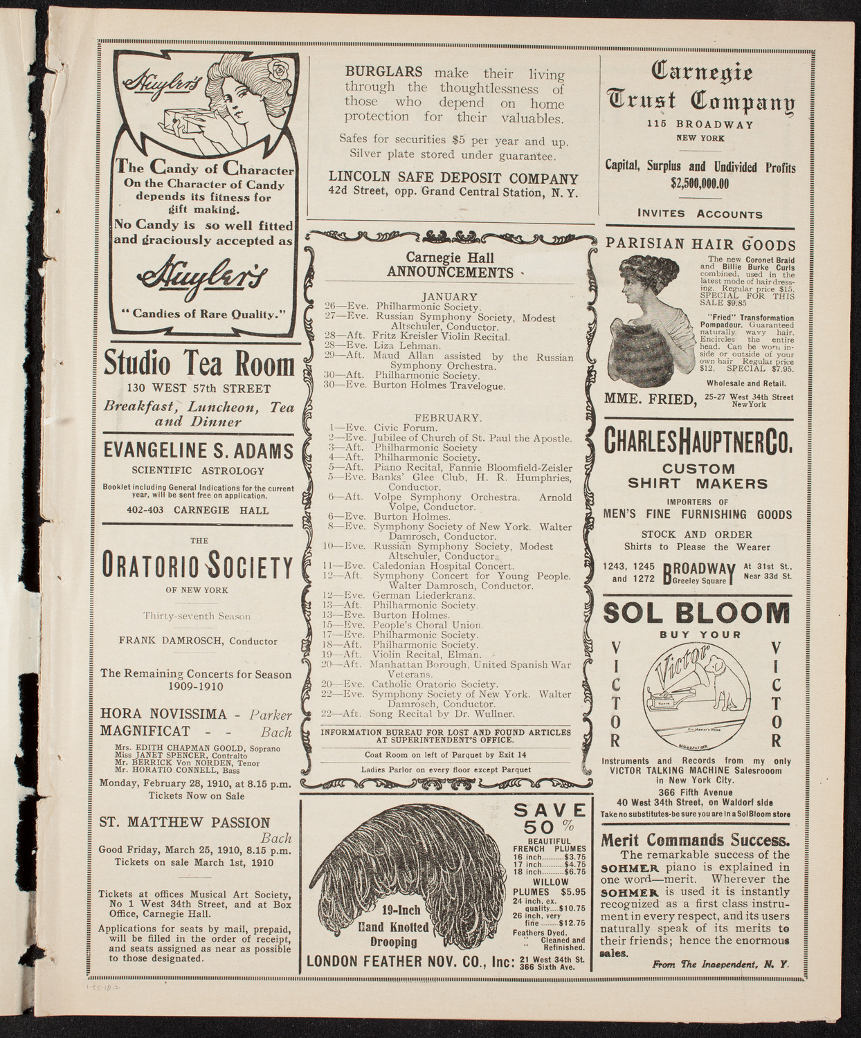 New York Symphony Orchestra, January 25, 1910, program page 3