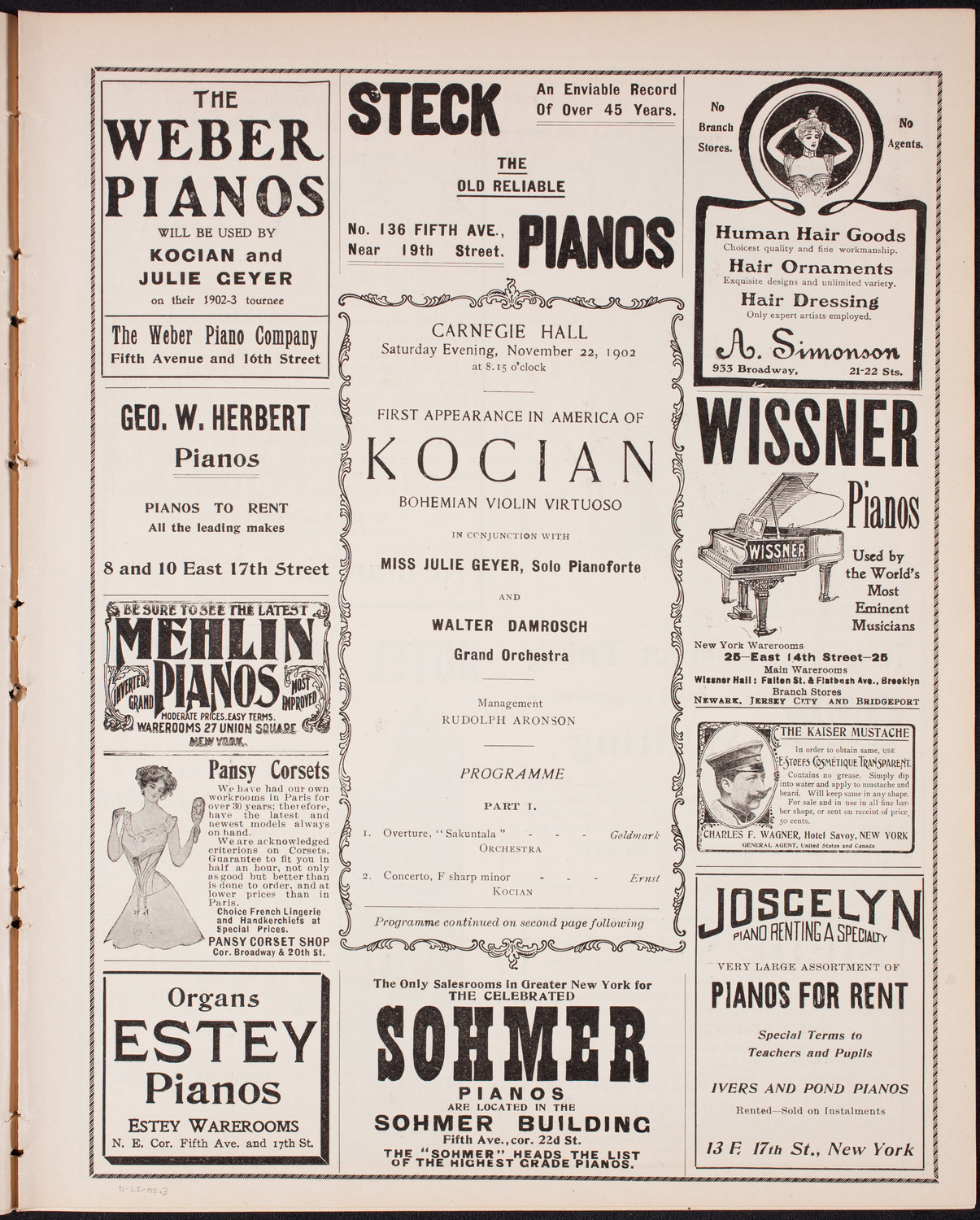 Jaroslav Kocian with Orchestra, November 22, 1902, program page 5