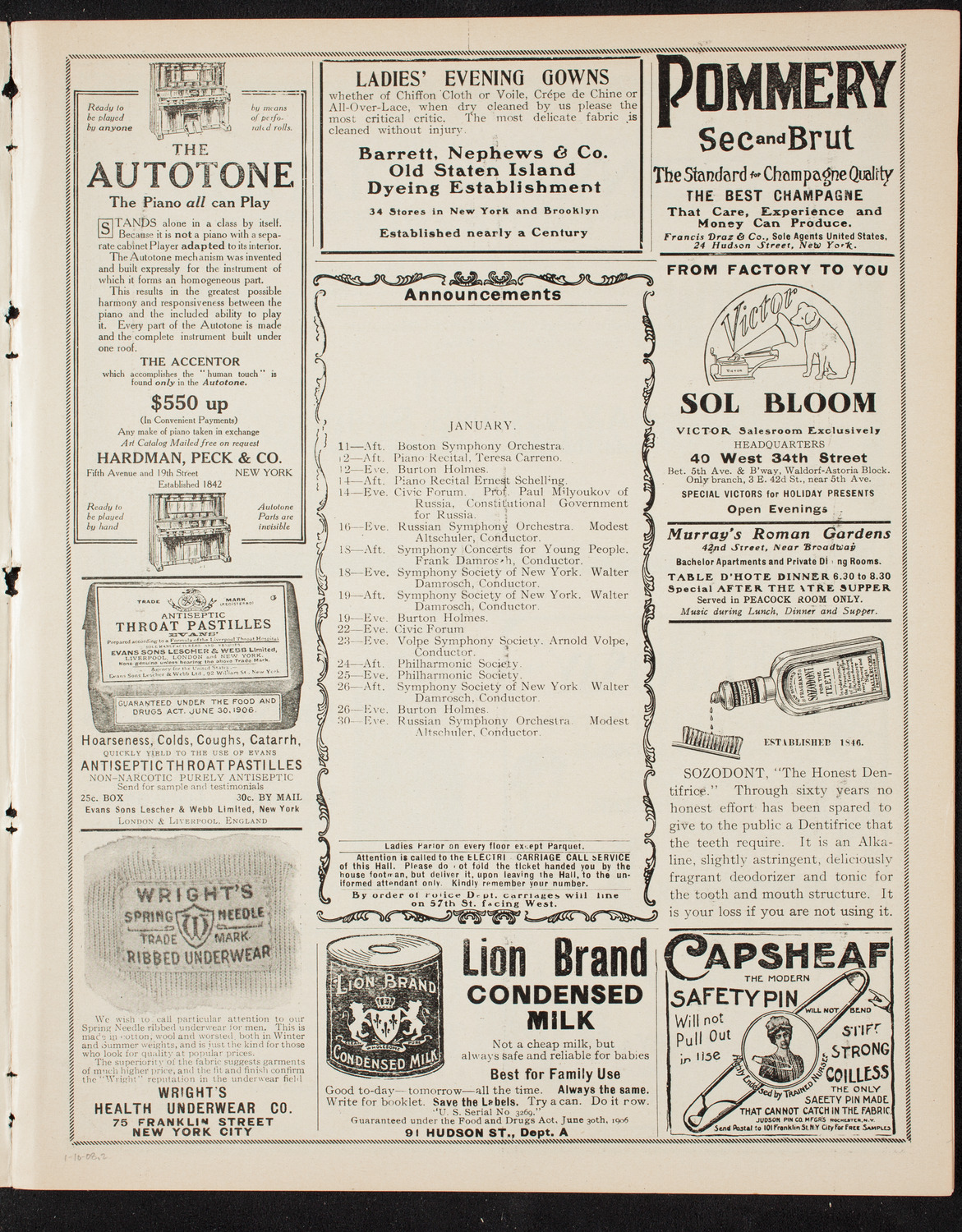 People's Symphony Concert, January 10, 1908, program page 3