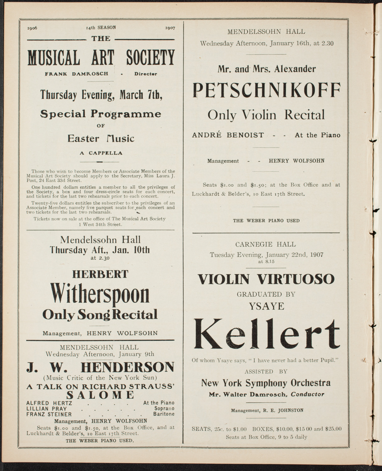 Lillian Nordica, Soprano, with the New York Philharmonic, January 8, 1907, program page 10