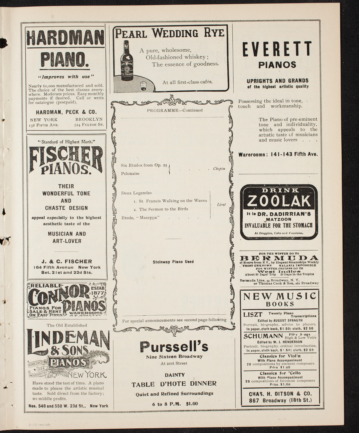 Ferruccio Busoni, Piano, February 13, 1904, program page 7
