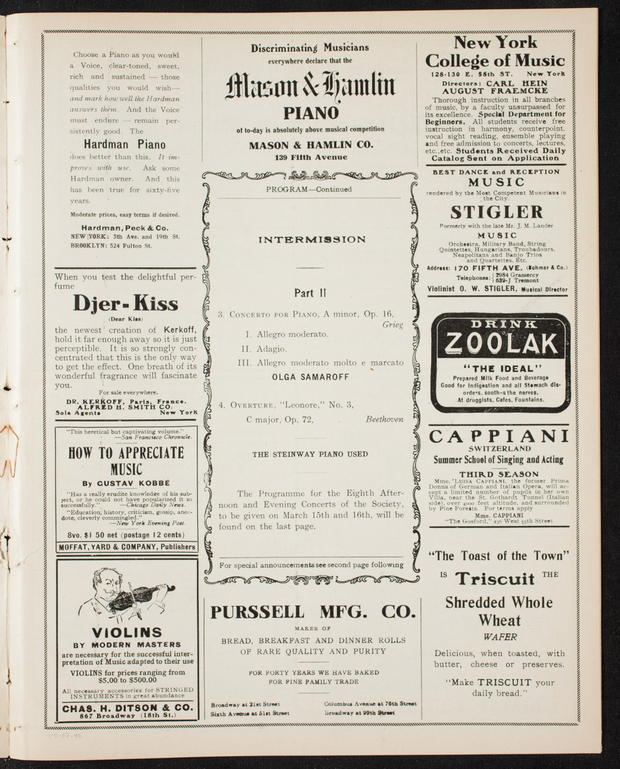 New York Philharmonic, March 2, 1907, program page 7