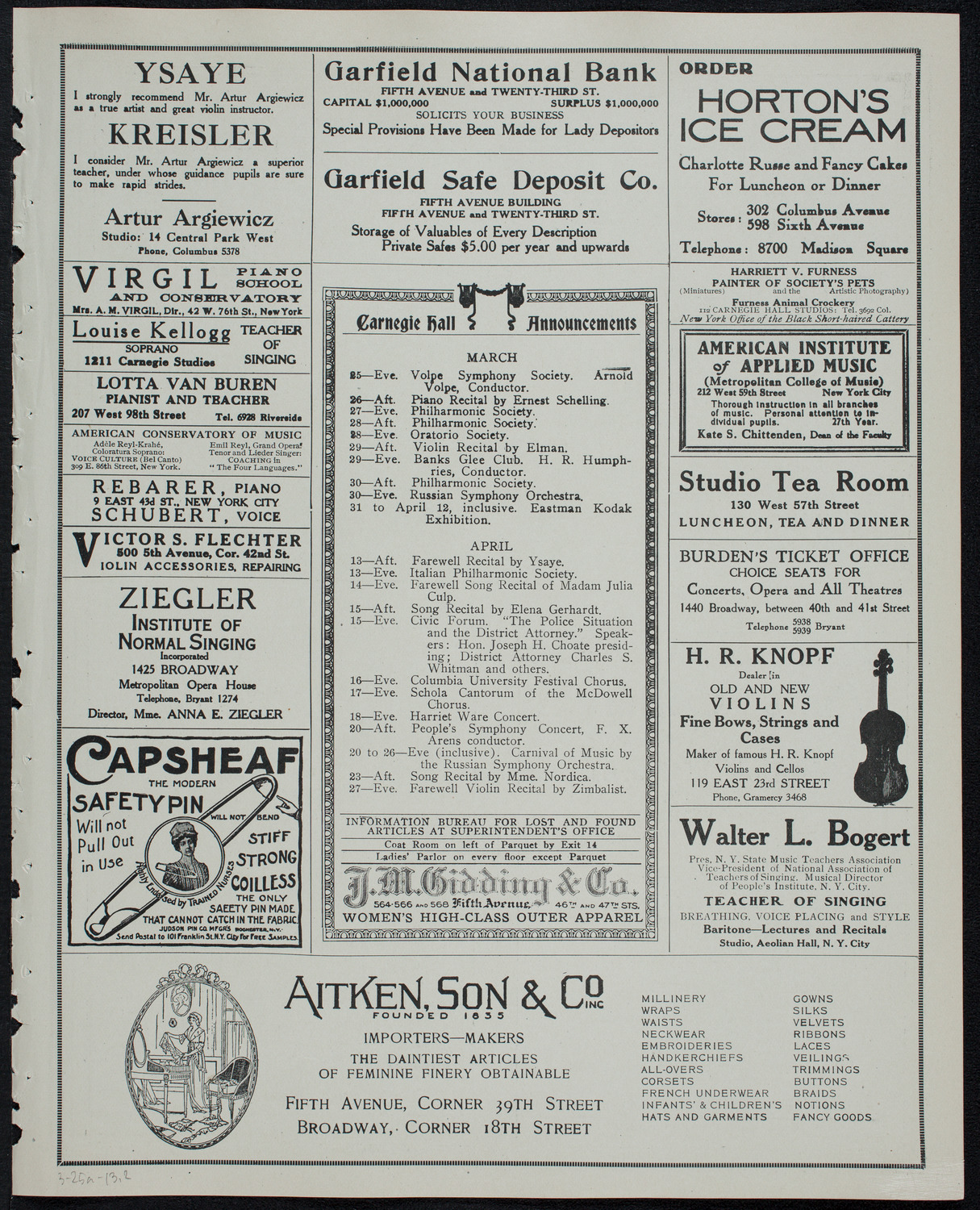 Marcella Sembrich, Soprano, March 25, 1913, program page 3