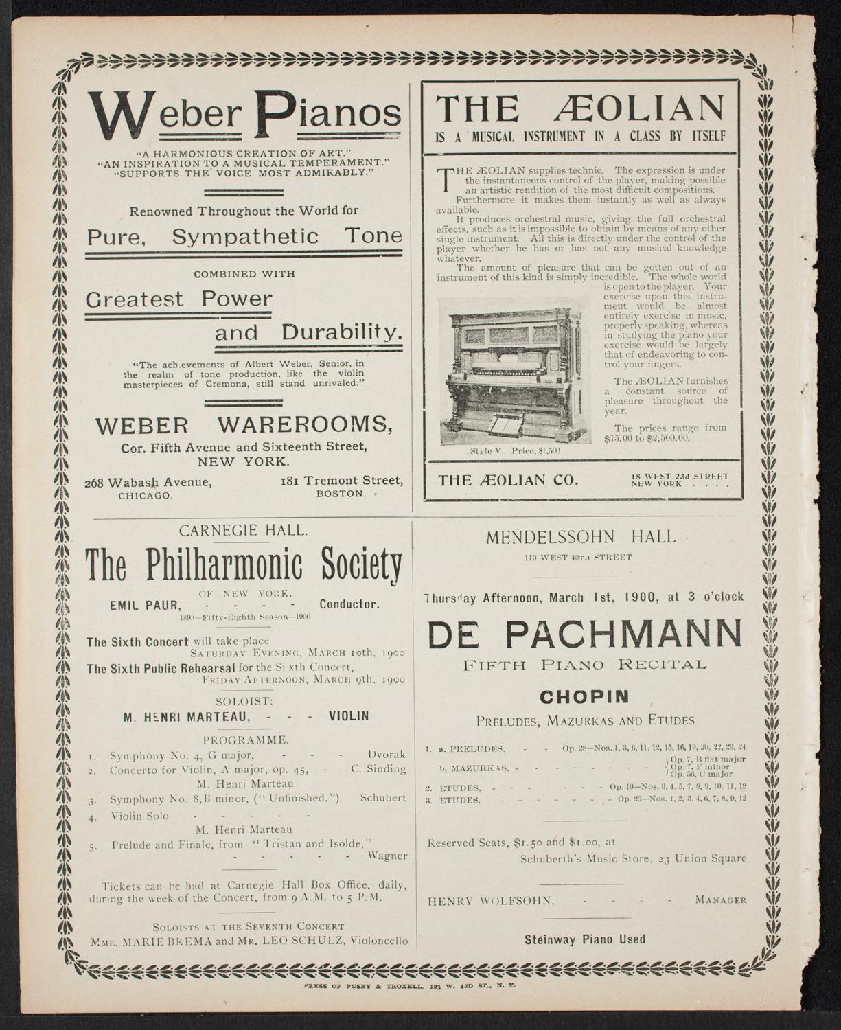 Pittsburgh Symphony Orchestra, February 26, 1900, program page 8