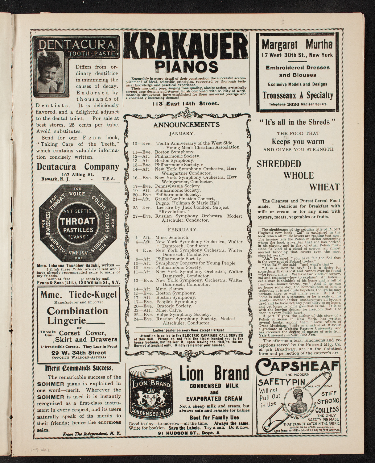 New York Symphony Orchestra, January 9, 1906, program page 3
