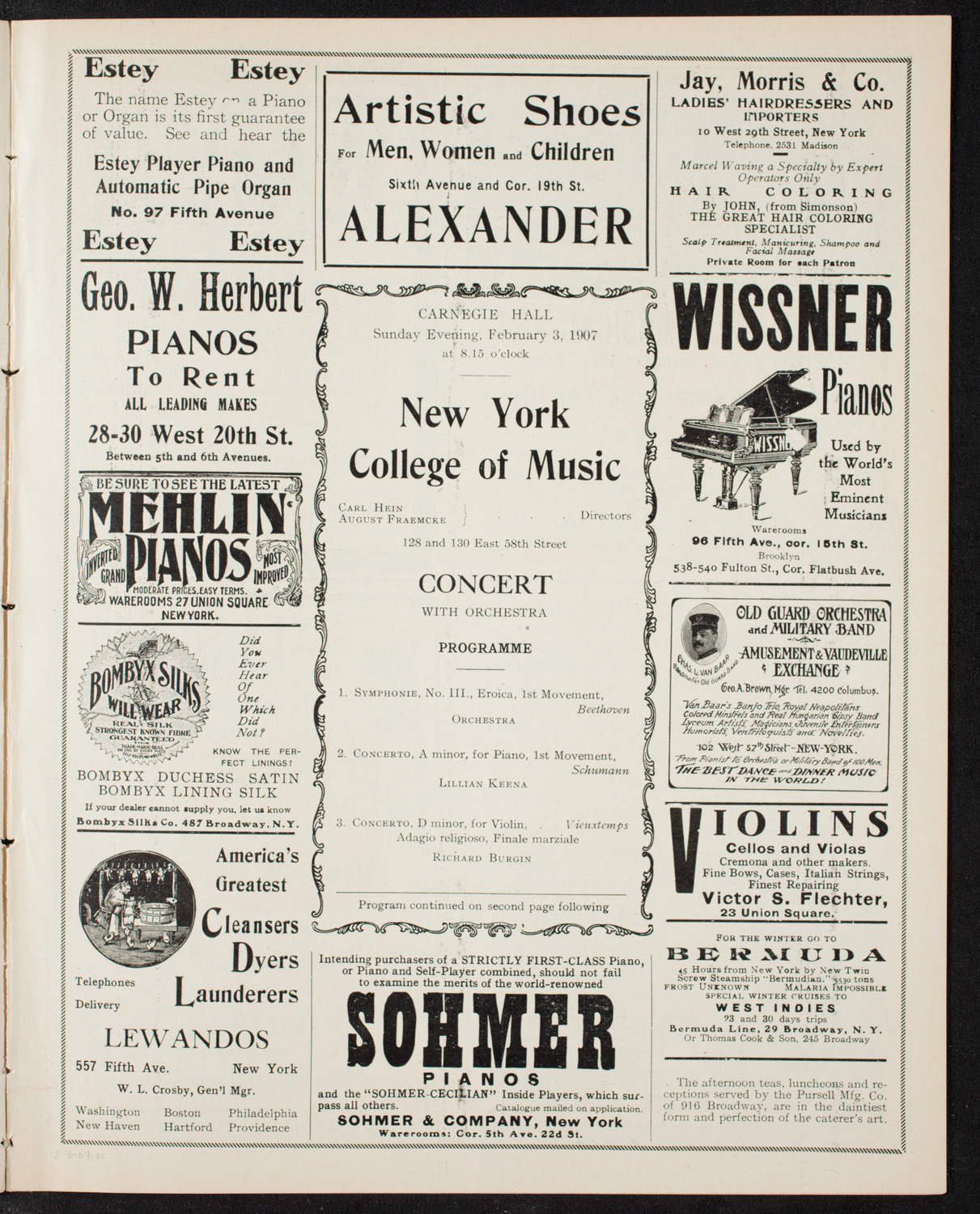 New York College of Music, February 3, 1907, program page 5