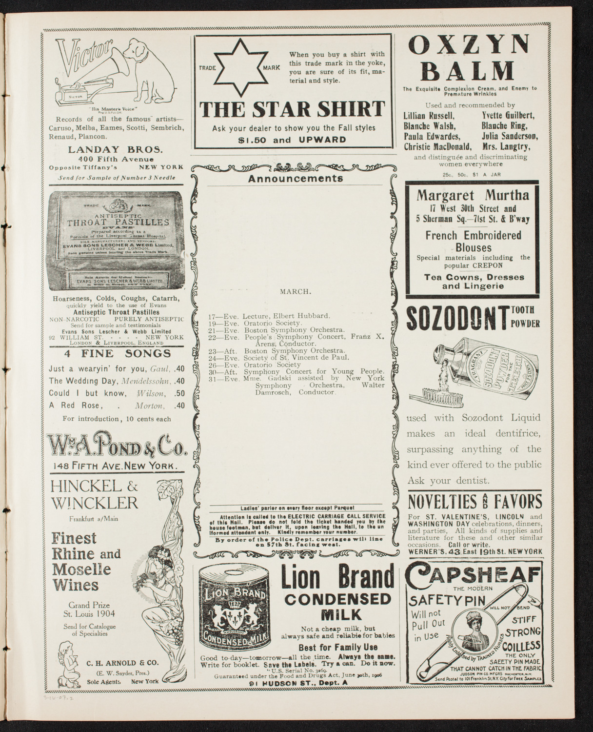 New York Philharmonic, March 16, 1907, program page 3