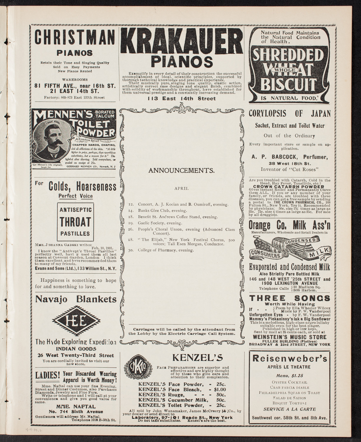 New York Philharmonic, April 4, 1903, program page 3