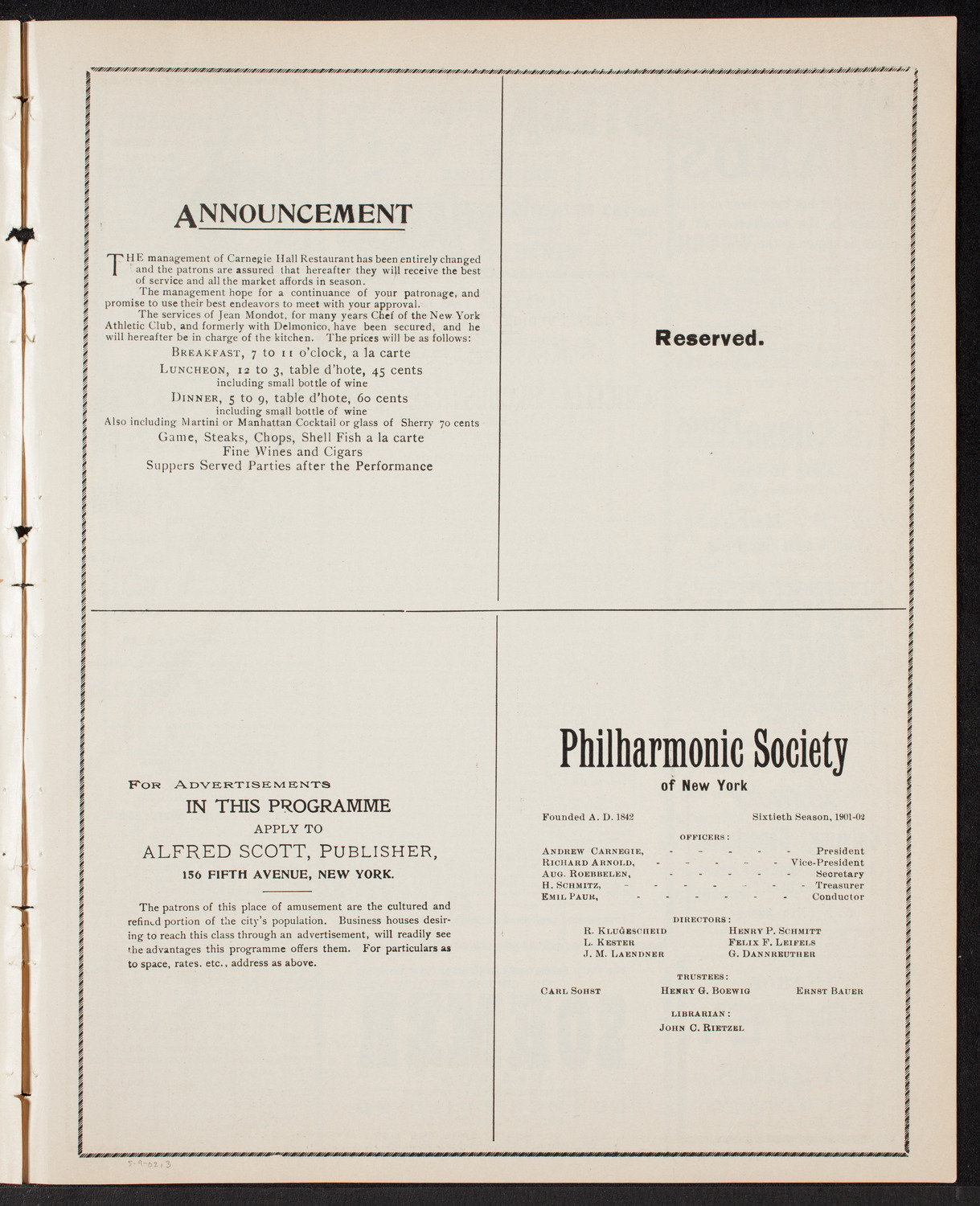 Amicitia Orchestral Club, May 9, 1902, program page 5