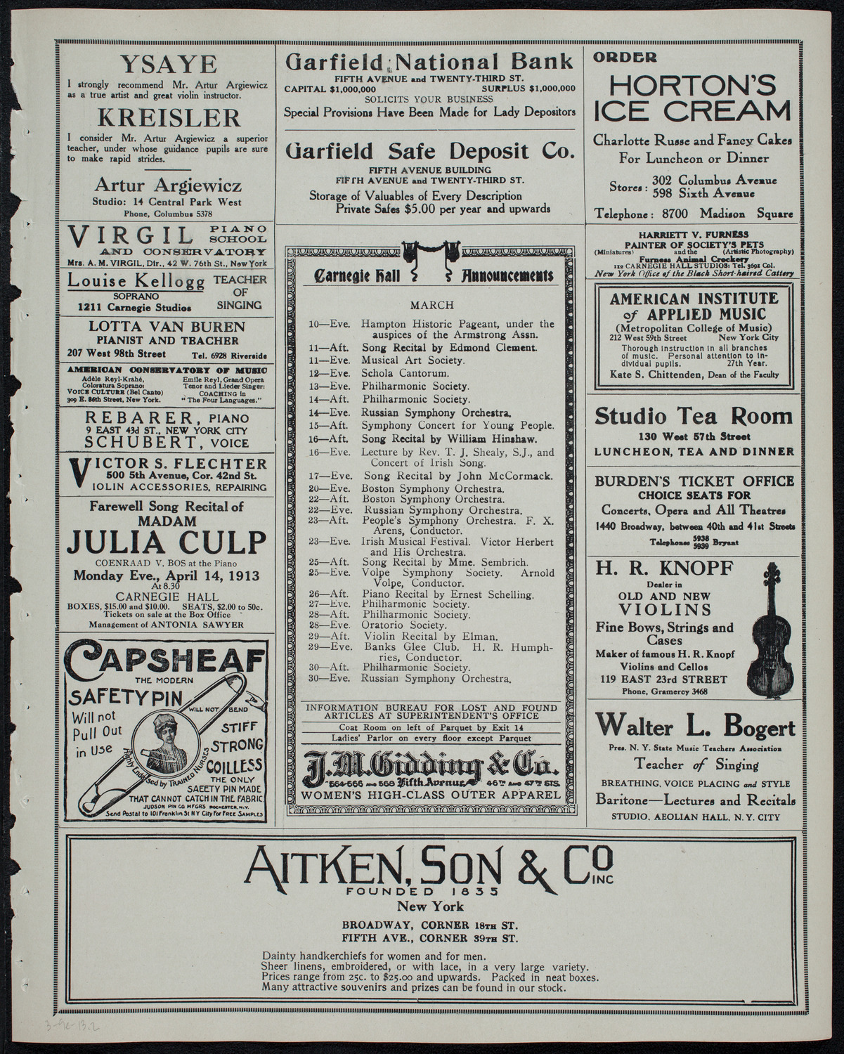 Catholic Oratorio Society, March 9, 1913, program page 3