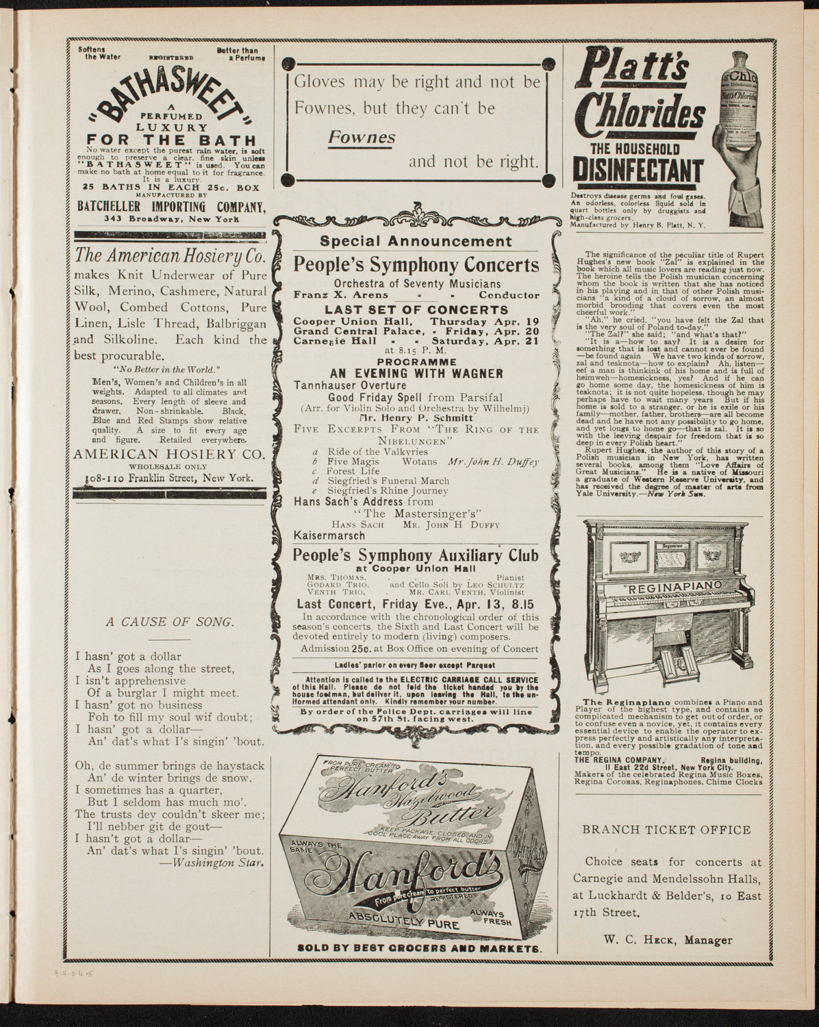 Alfred Reisenauer, Piano, April 4, 1906, program page 9
