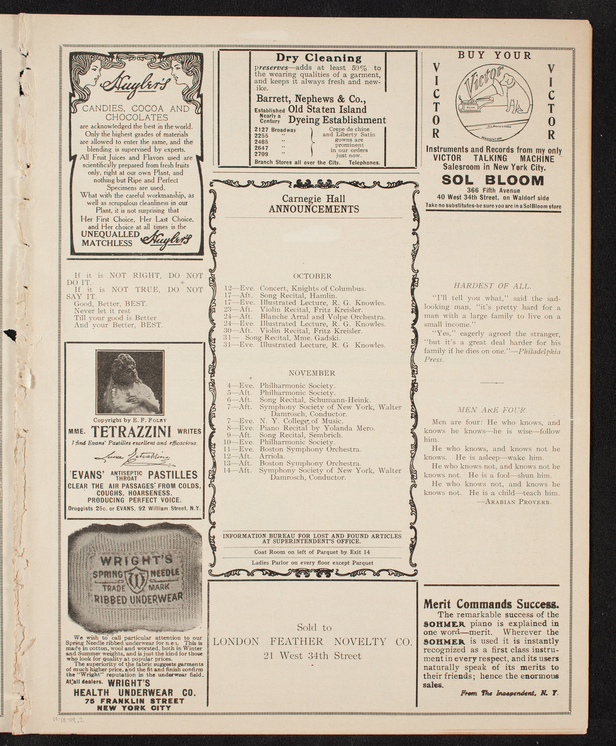 David Bispham, Baritone, October 10, 1909, program page 3