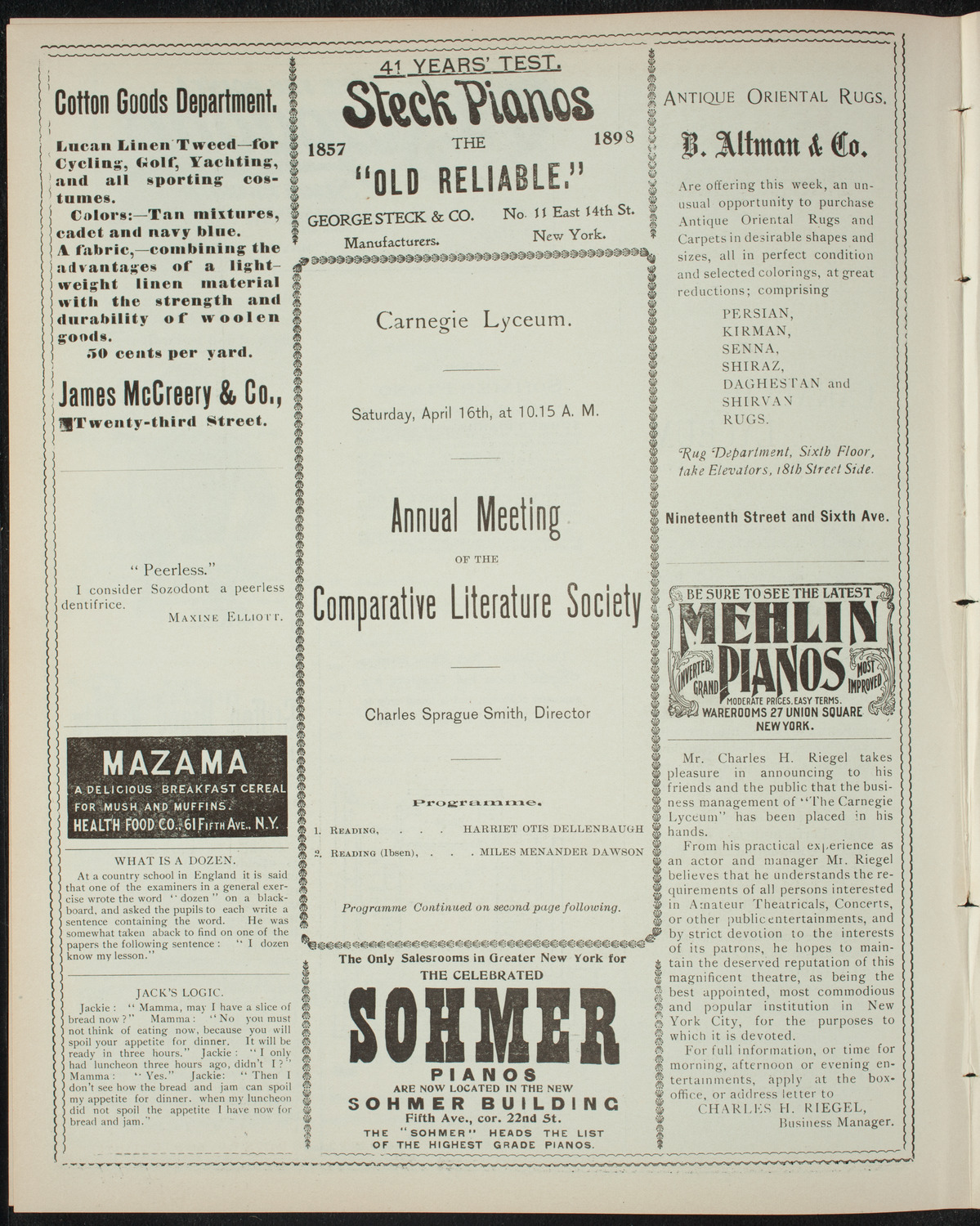 Comparative Literature Society, April 16, 1898, program page 4