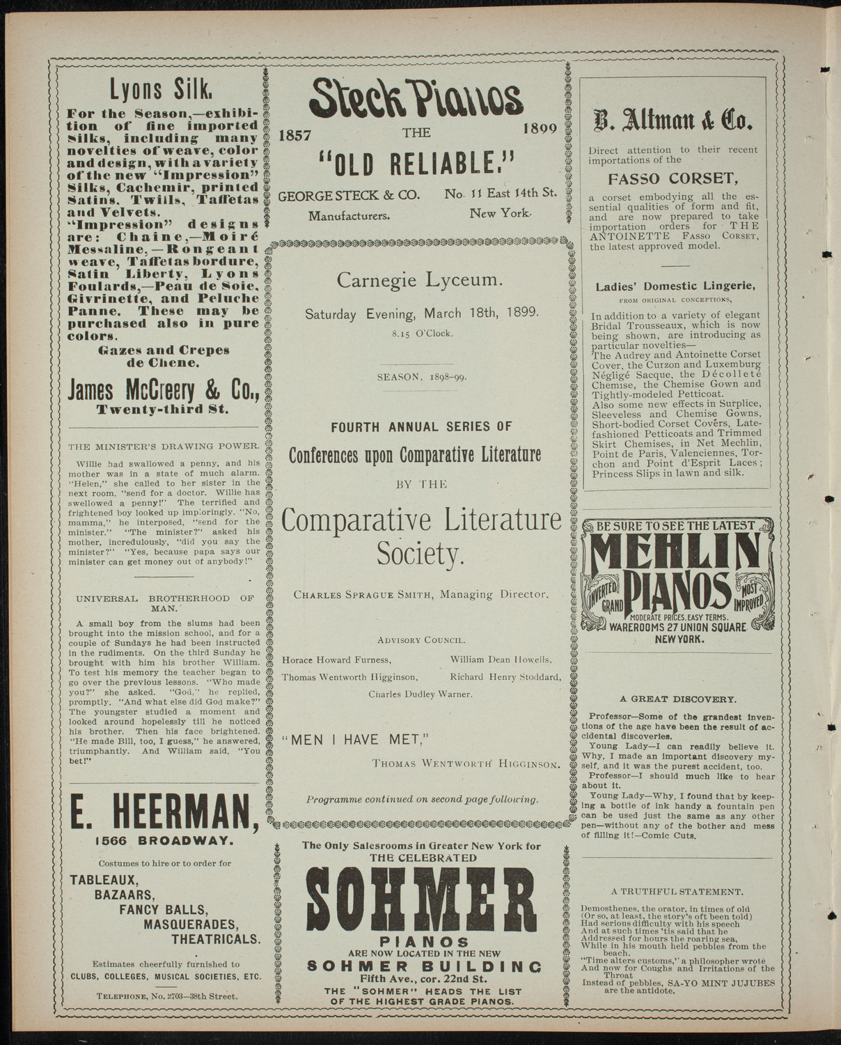 Comparative Literature Society Saturday Morning Conference, March 18, 1899, program page 4