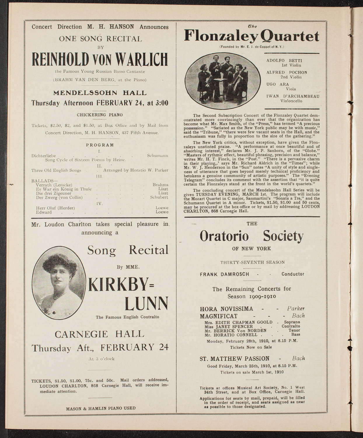 New York Symphony Orchestra, February 22, 1910, program page 10