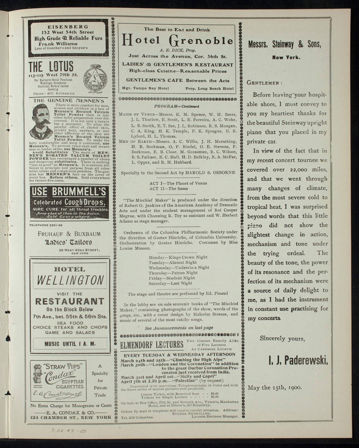 Columbia Varsity Show 1903, March 26, 1903, program page 3