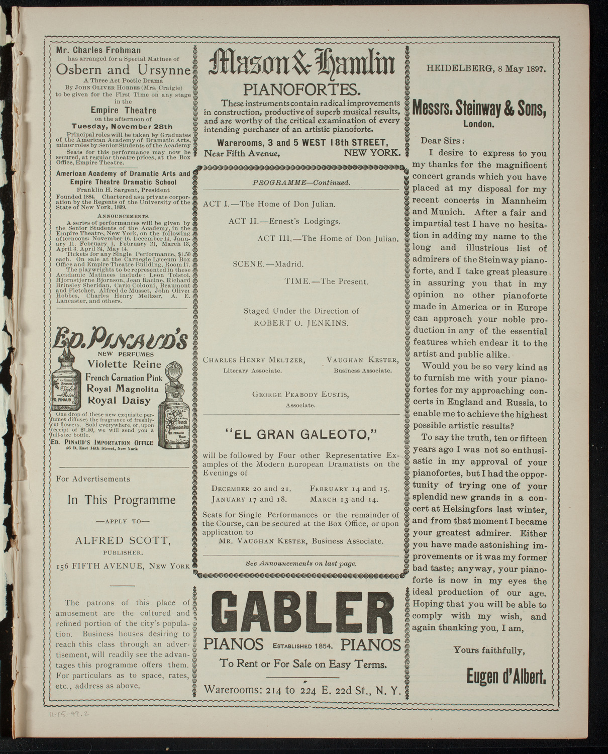 Mr. John Blair's Course of Modern Plays, November 15, 1899, program page 3