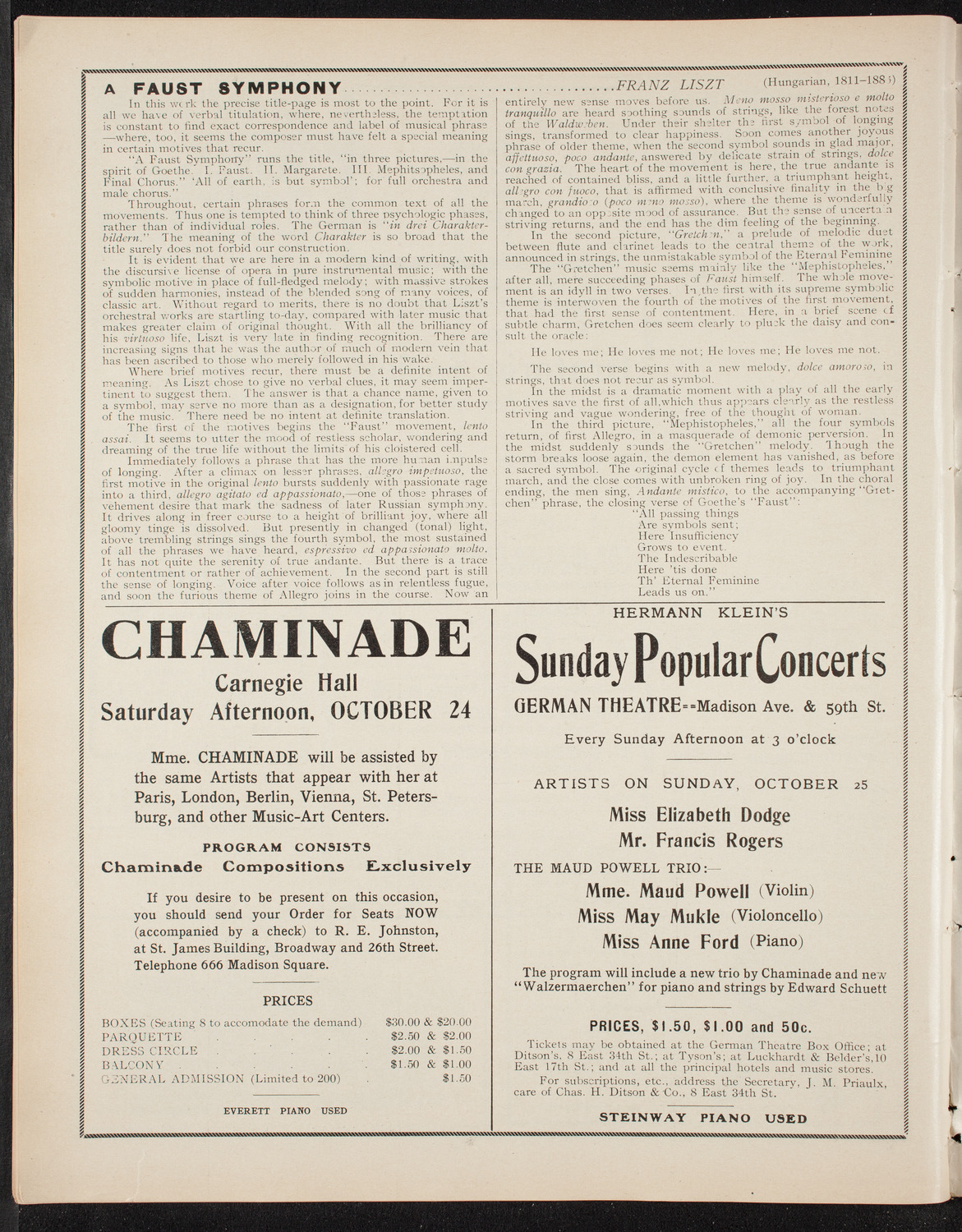 Philadelphia Orchestra, October 19, 1908, program page 10