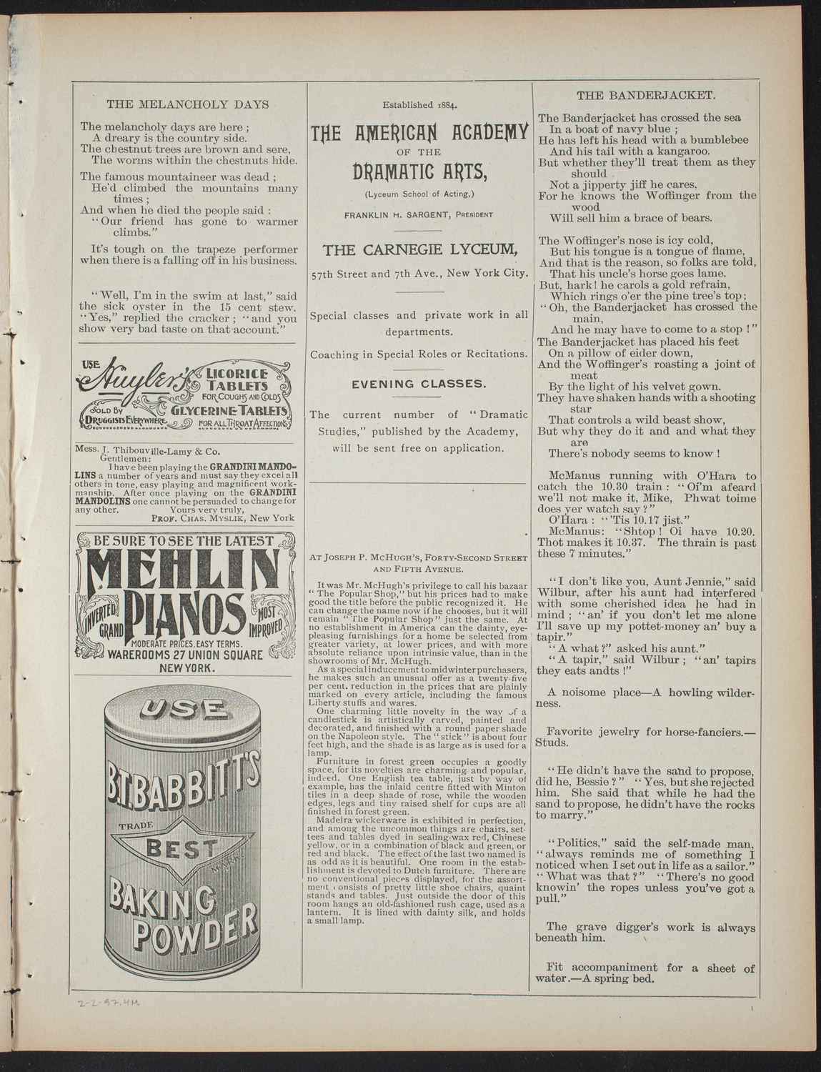 Saturday Morning Conferences on Comparative Literature, February 20, 1897, program page 7