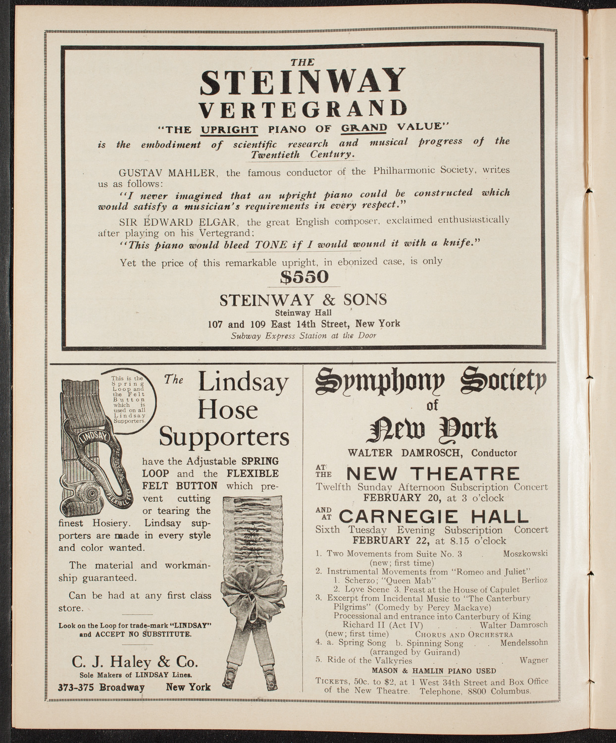 Maud Allan with The Russian Symphony Orchestra, February 16, 1910, program page 4