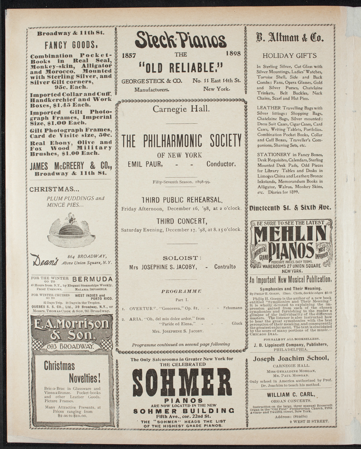 New York Philharmonic, December 16, 1898, program page 4