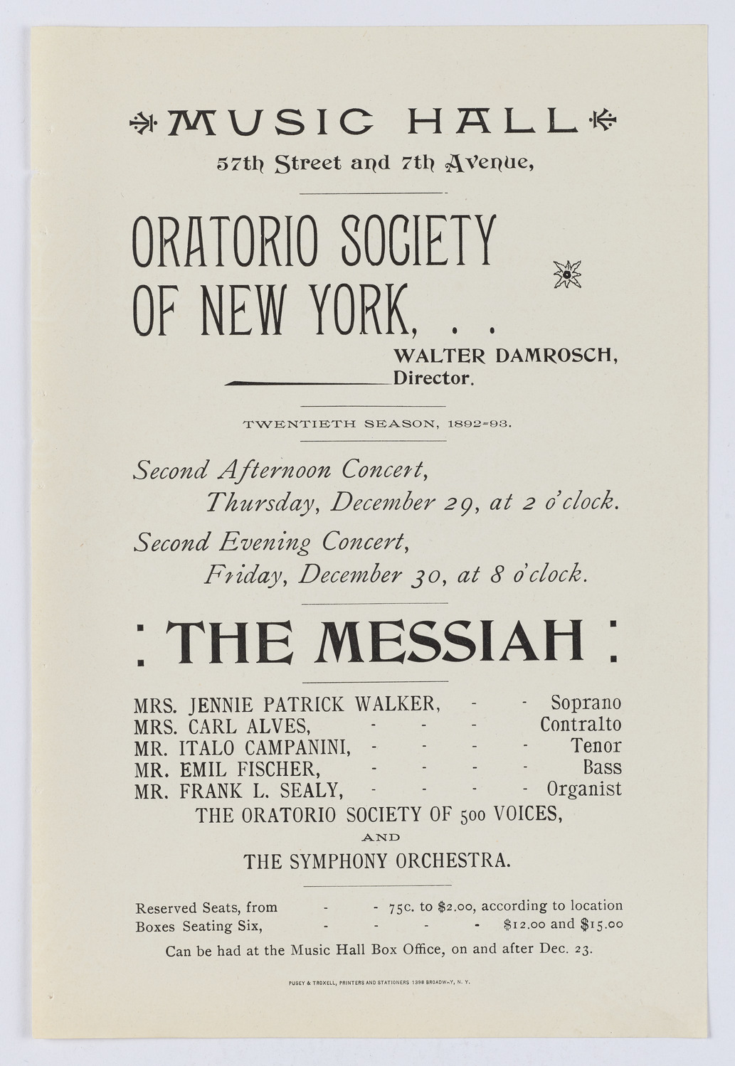 Oratorio Society of New York, December 1892