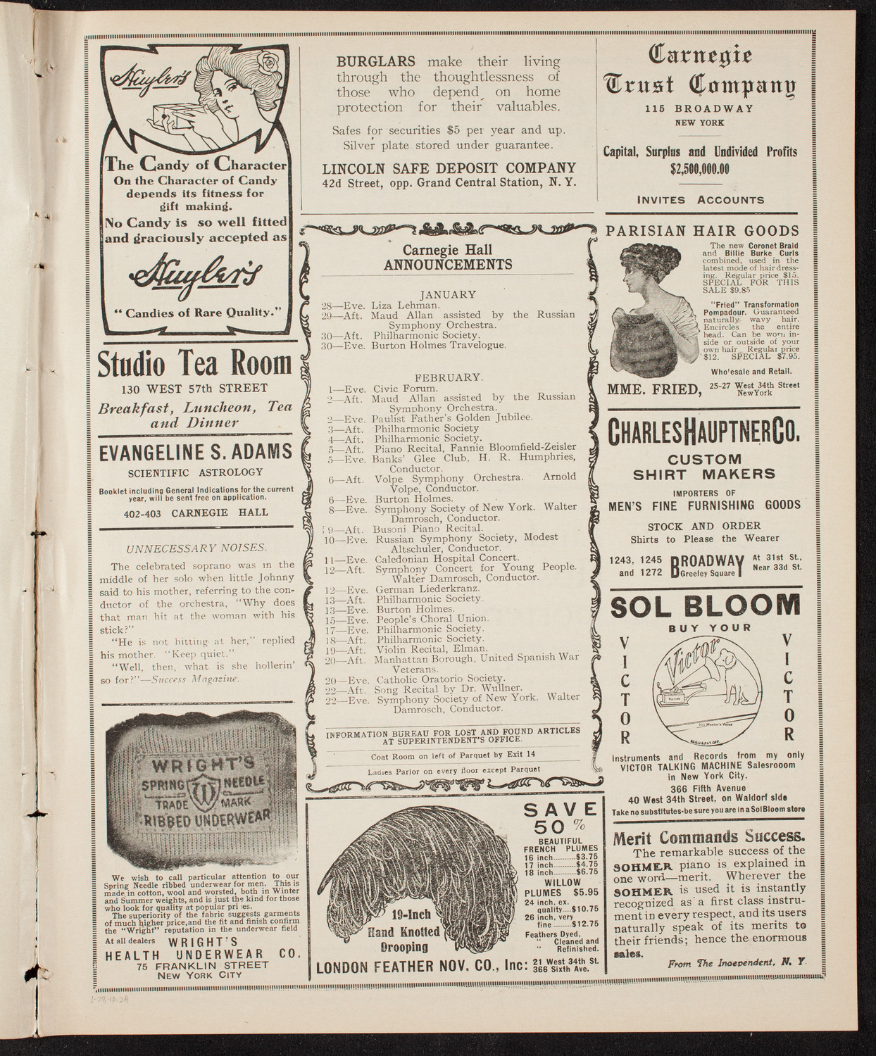 Fritz Kreisler, Violin, January 28, 1910, program page 3
