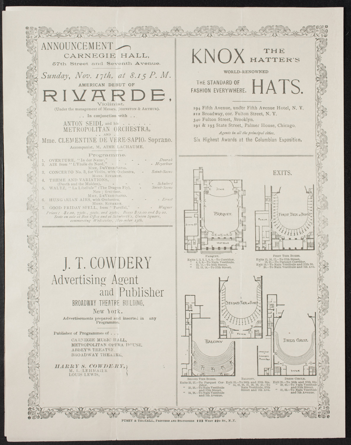 Ignacy Jan Paderewski, Piano, November 16, 1895, program page 4