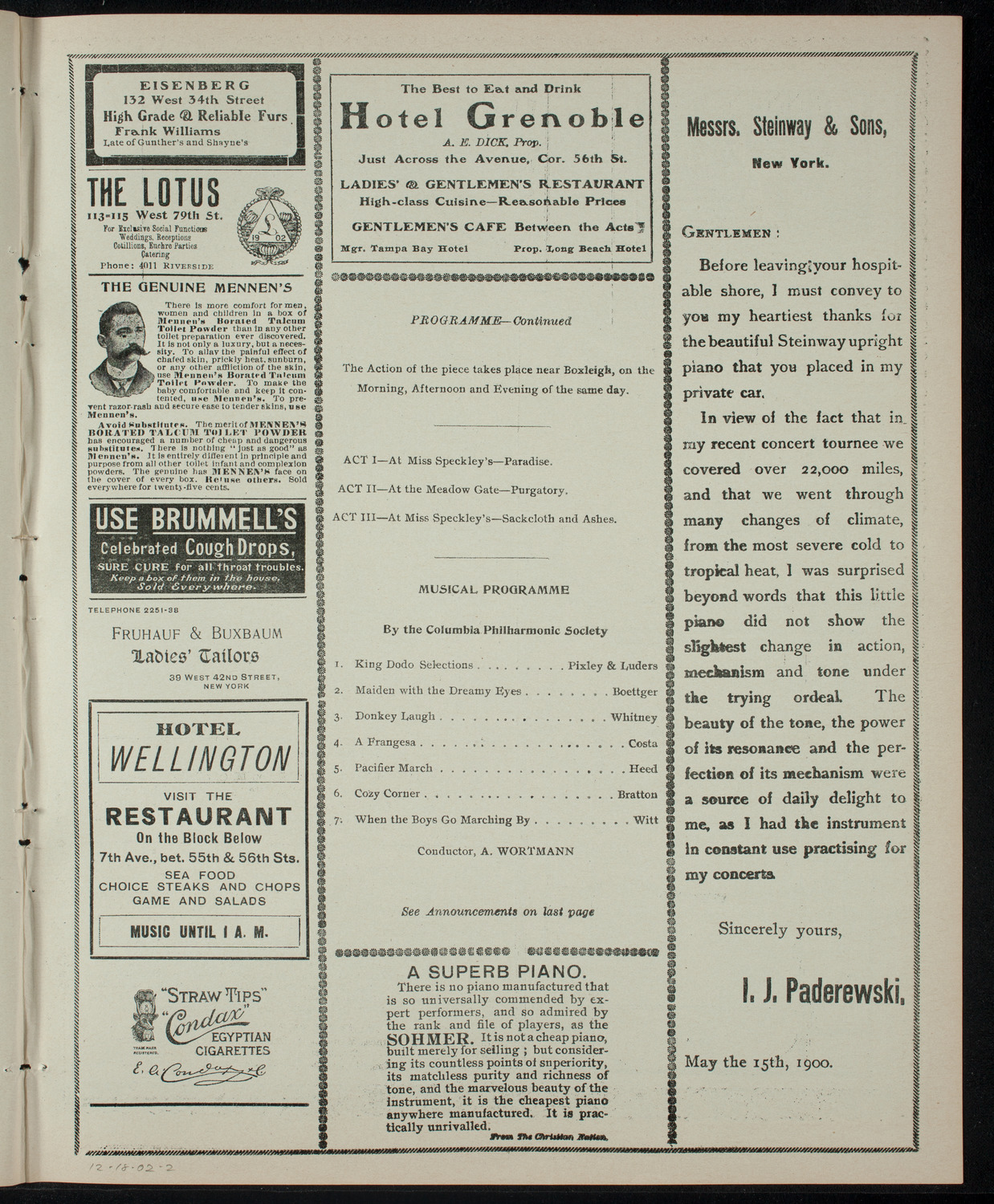 Columbia University Sophomore Dramatic Association, December 18, 1902, program page 3