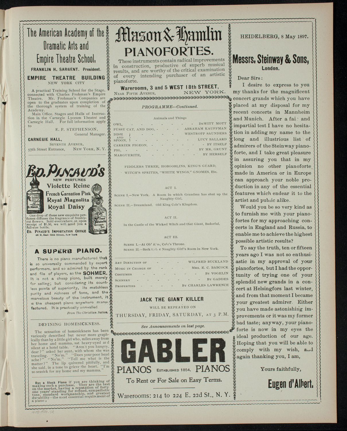 Jack the Giant Killer, April 18, 1900, program page 3