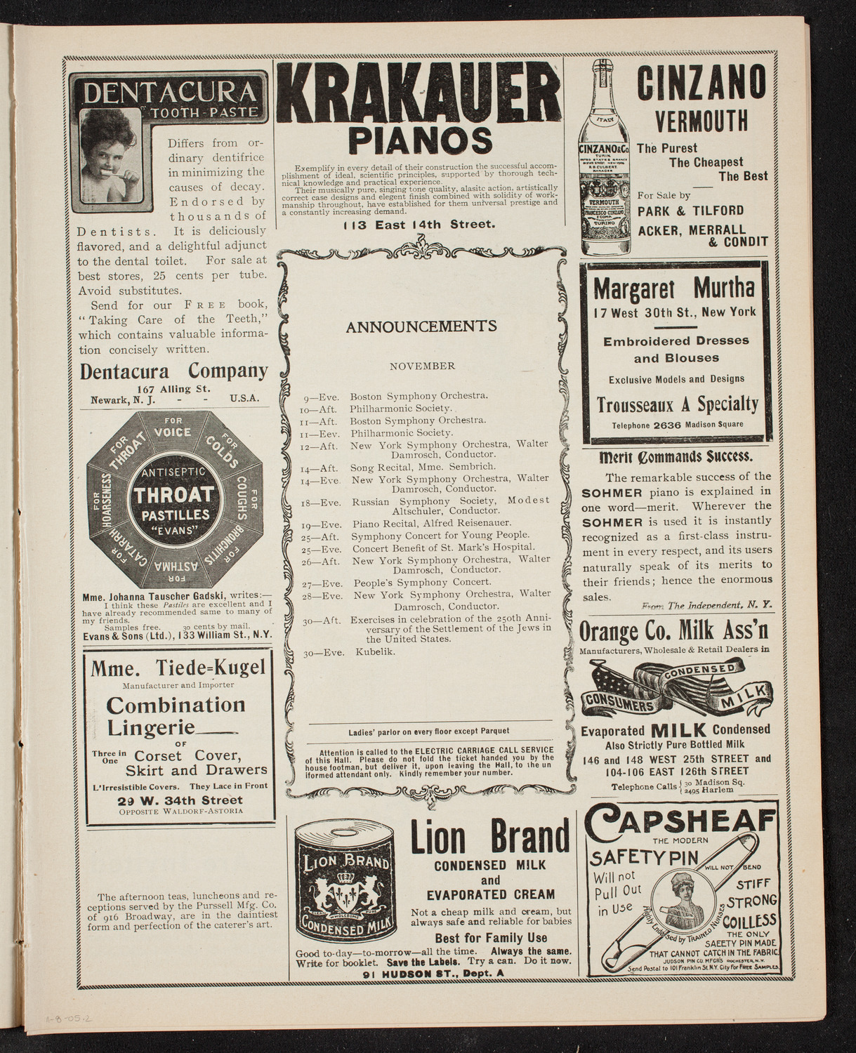 Marie Hall, November 8, 1905, program page 3