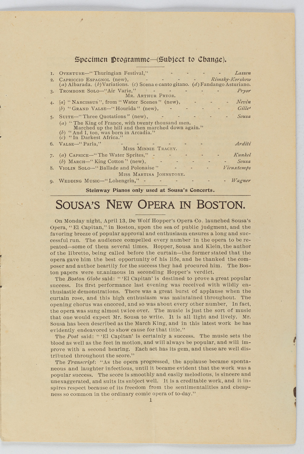 Promotional booklet for Sousa's Grand Concert Band, 1896 season, page 11