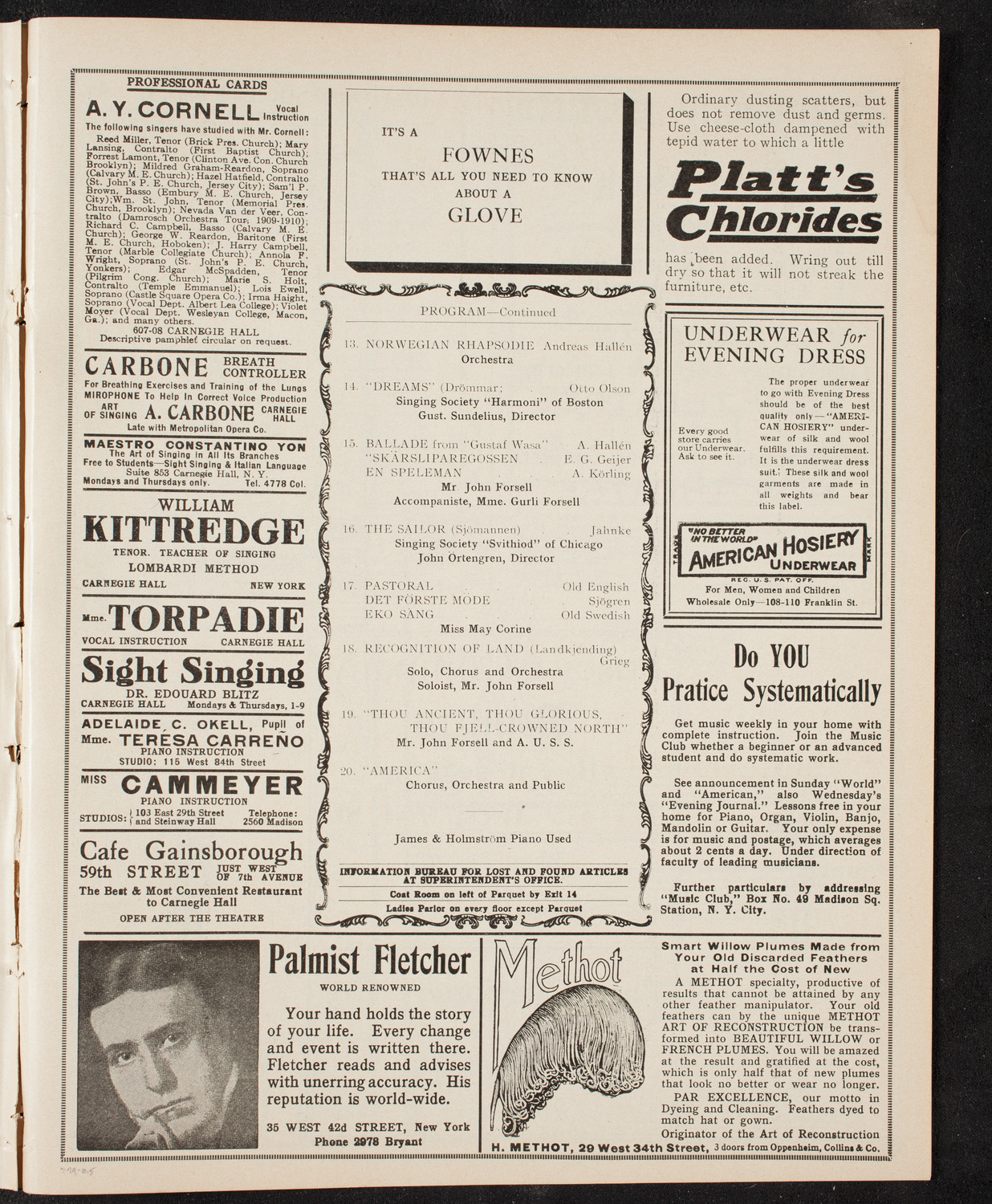 Grand Festival Concert of the American Union of Swedish Singers, May 29, 1910, program page 9