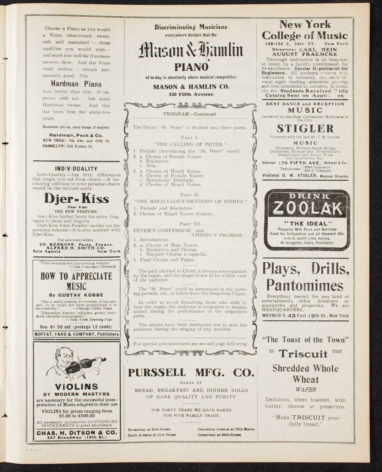 Paul Hartmann's "St. Peter", April 3, 1907, program page 7