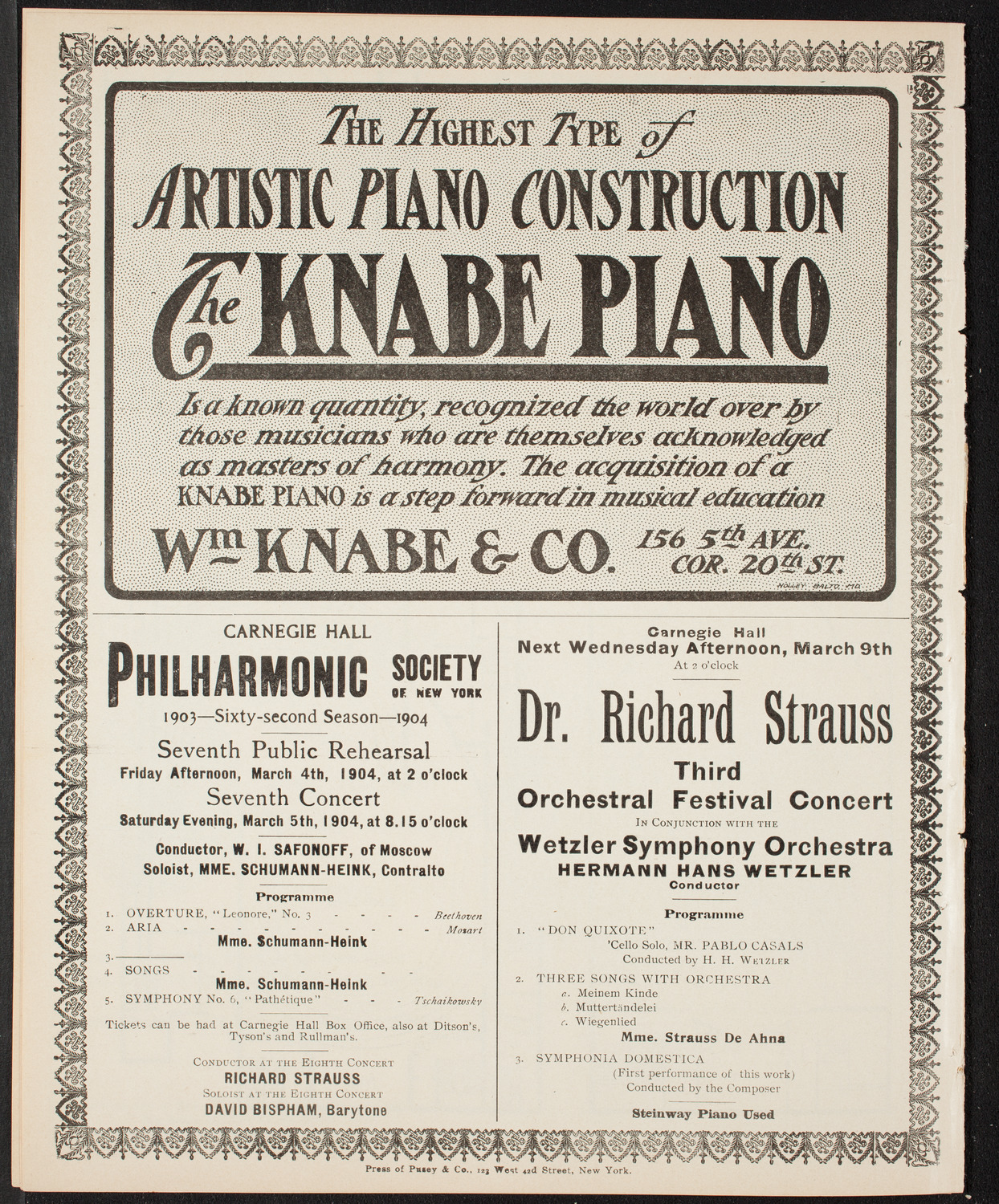 Richard Strauss with Wetzler Symphony Orchestra, March 3, 1904, program page 12