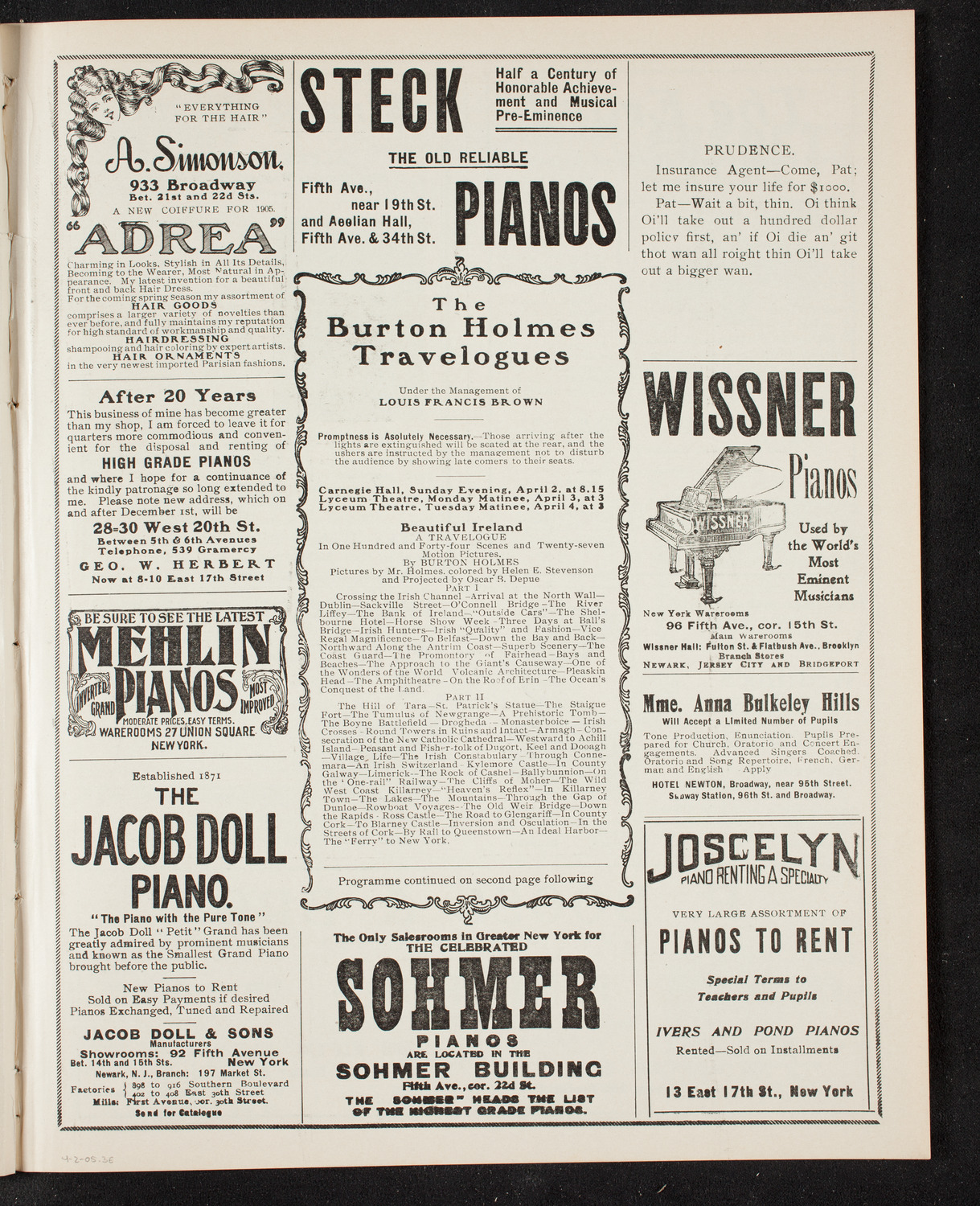 Burton Holmes Travelogue: Beautiful Ireland, April 2, 1905, program page 5