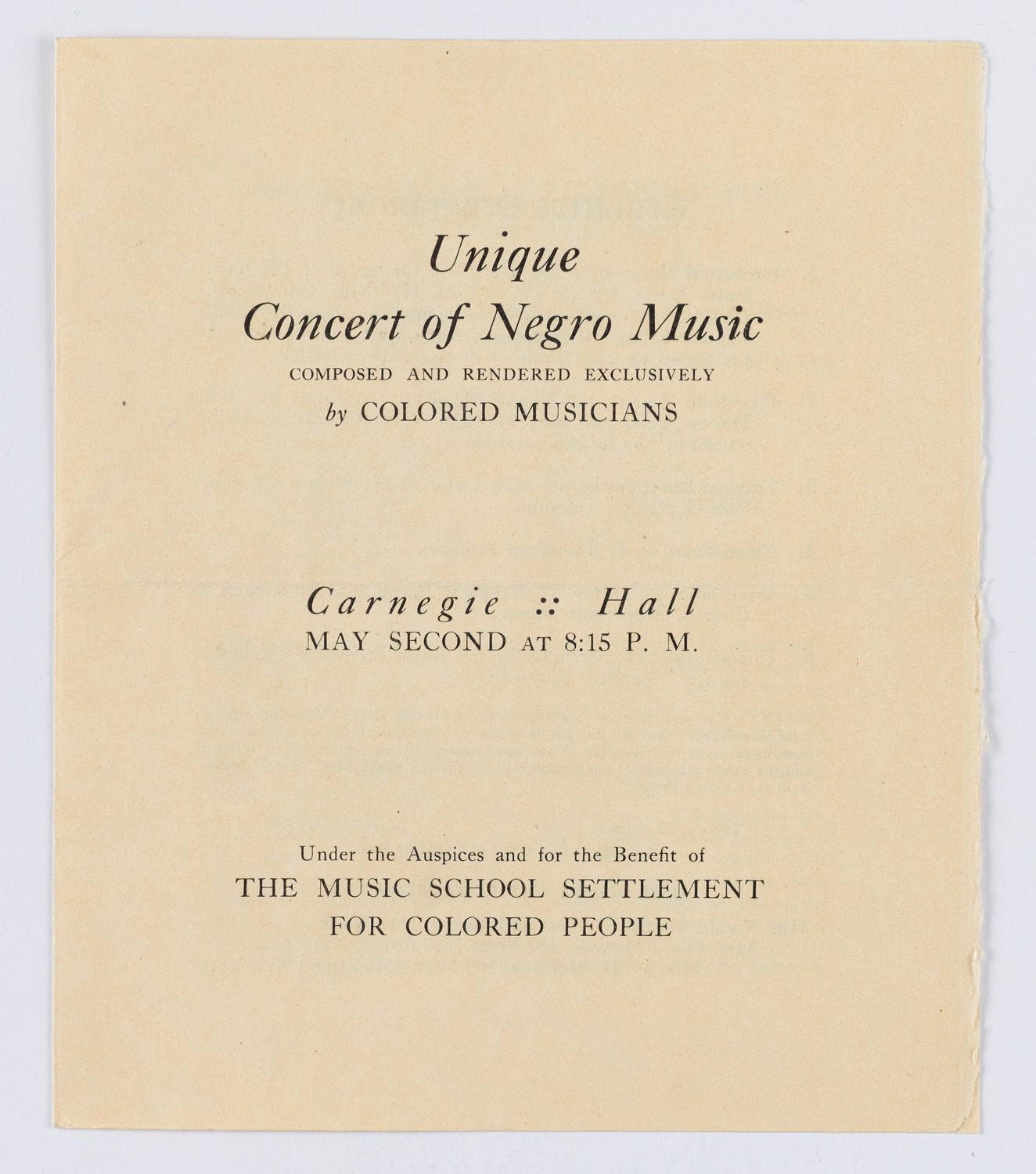 Clef Club Orchestra: Concert of Negro Music, May 2, 1912