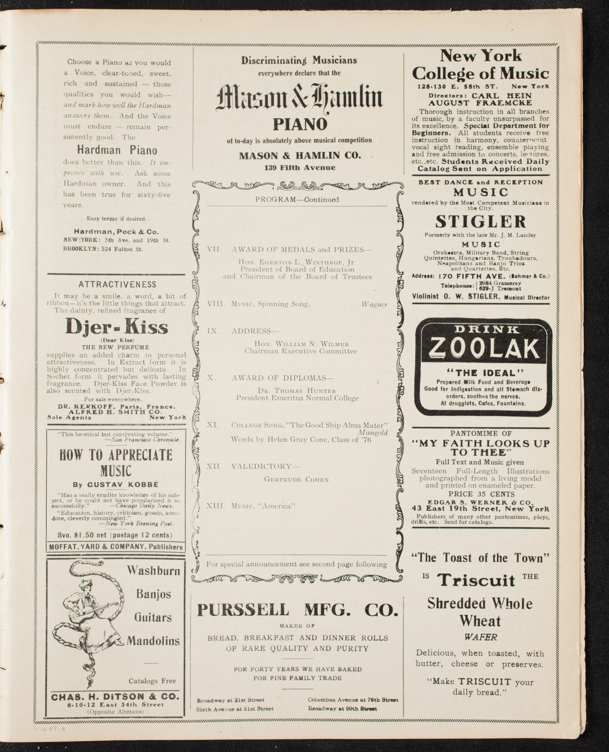 Graduation: Normal College, June 20, 1907, program page 7