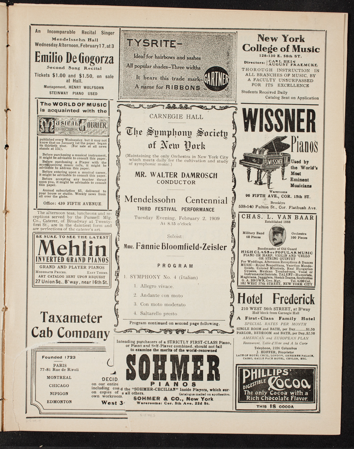 New York Symphony Orchestra: Mendelssohn Centennial Festival, February 2, 1909, program page 5