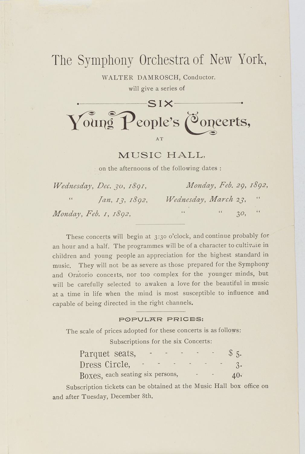 Young People's Concert, 1891