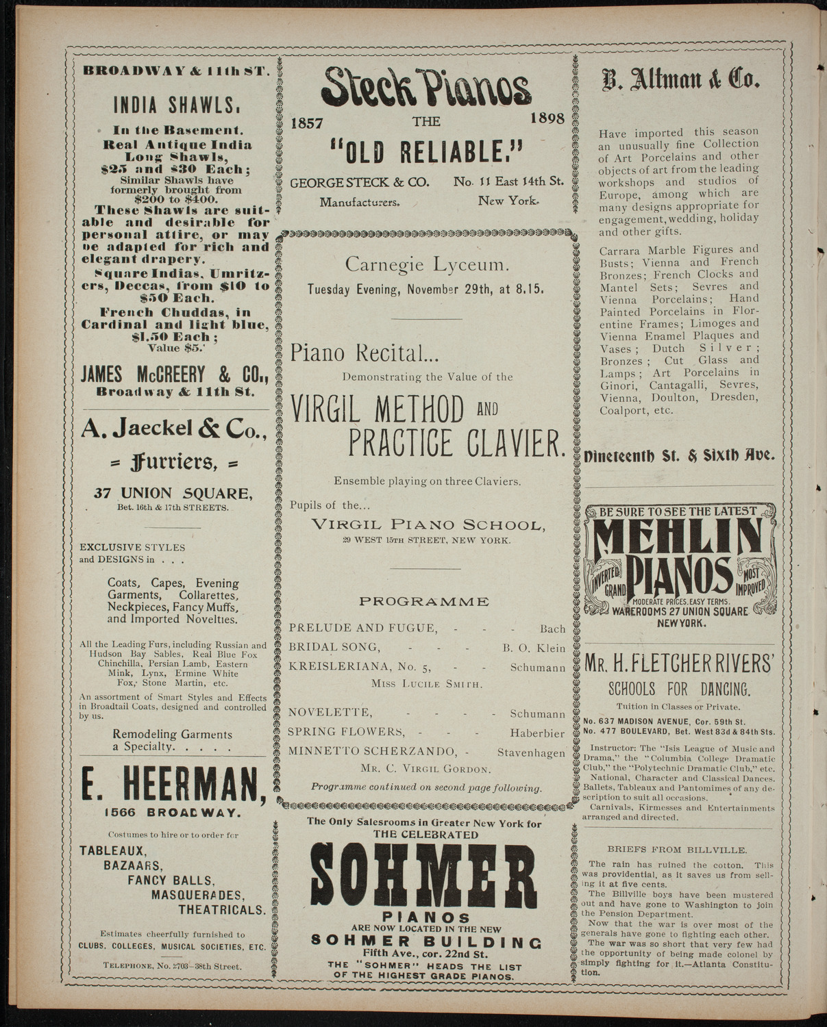 Students of the Virgil Piano School, November 29, 1898, program page 4