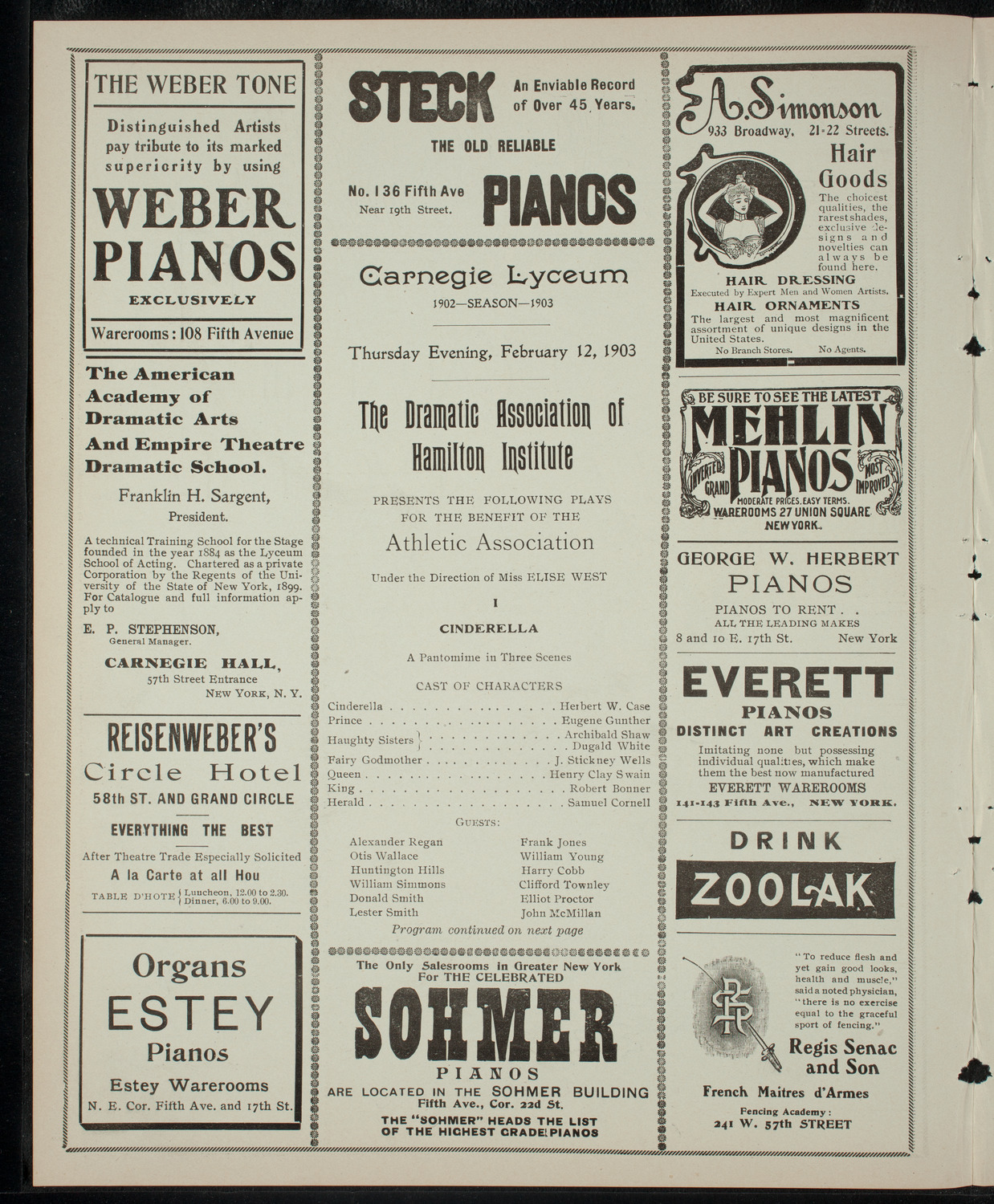 Hamilton Institute Dramatic Association, February 12, 1903, program page 2