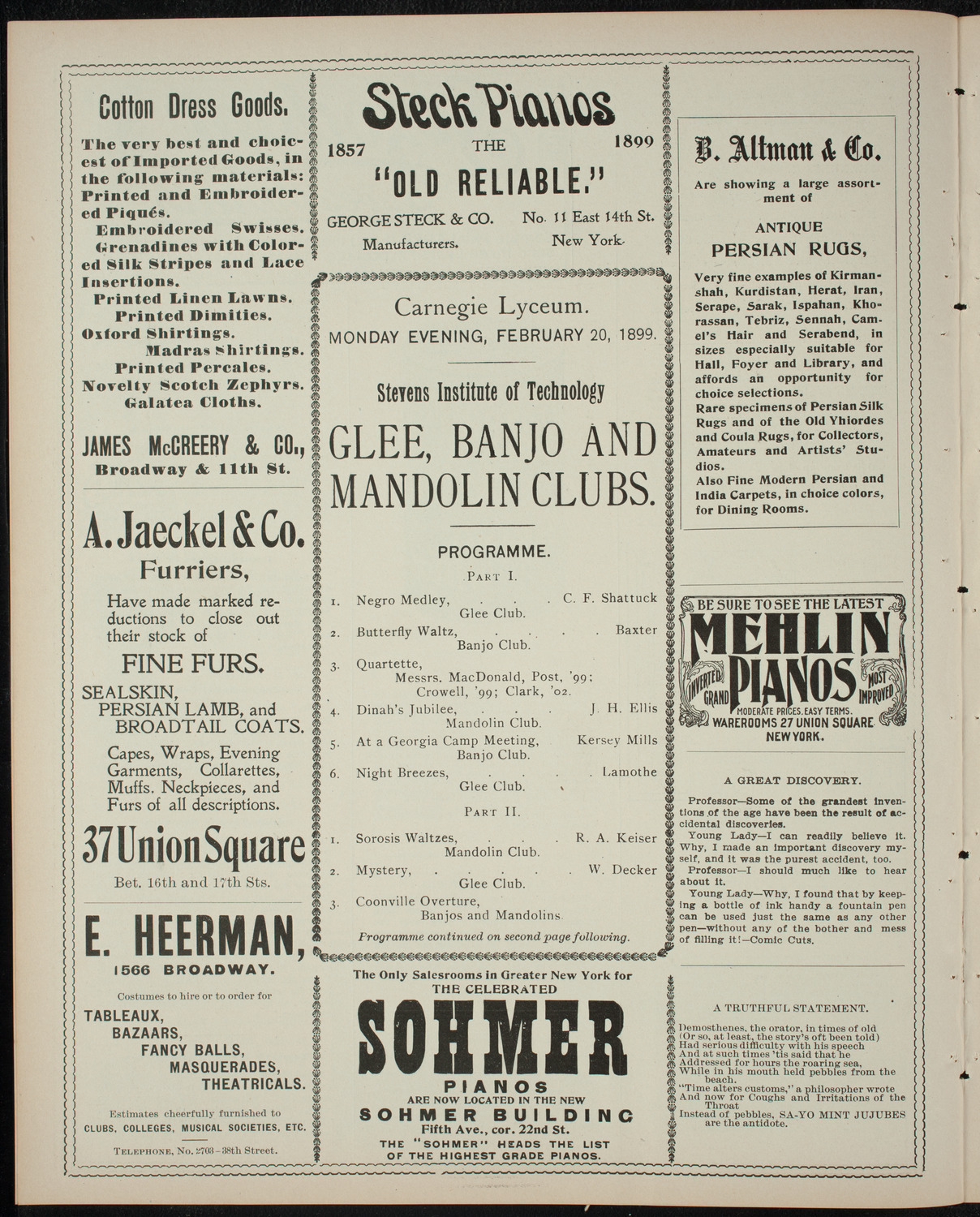 Stevens Institute of Technology Glee, Banjo and Mandolin Clubs, February 20, 1899, program page 4