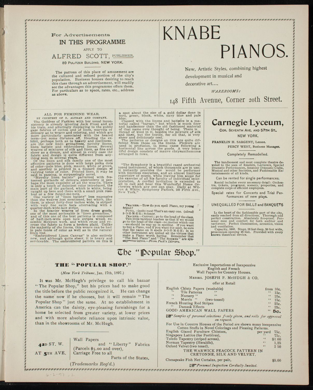 American Union of Swedish Singers, June 2, 1897, program page 3