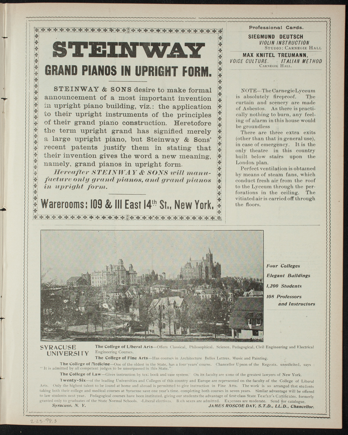 Columbia College Musical Society, February 23, 1898, program page 5