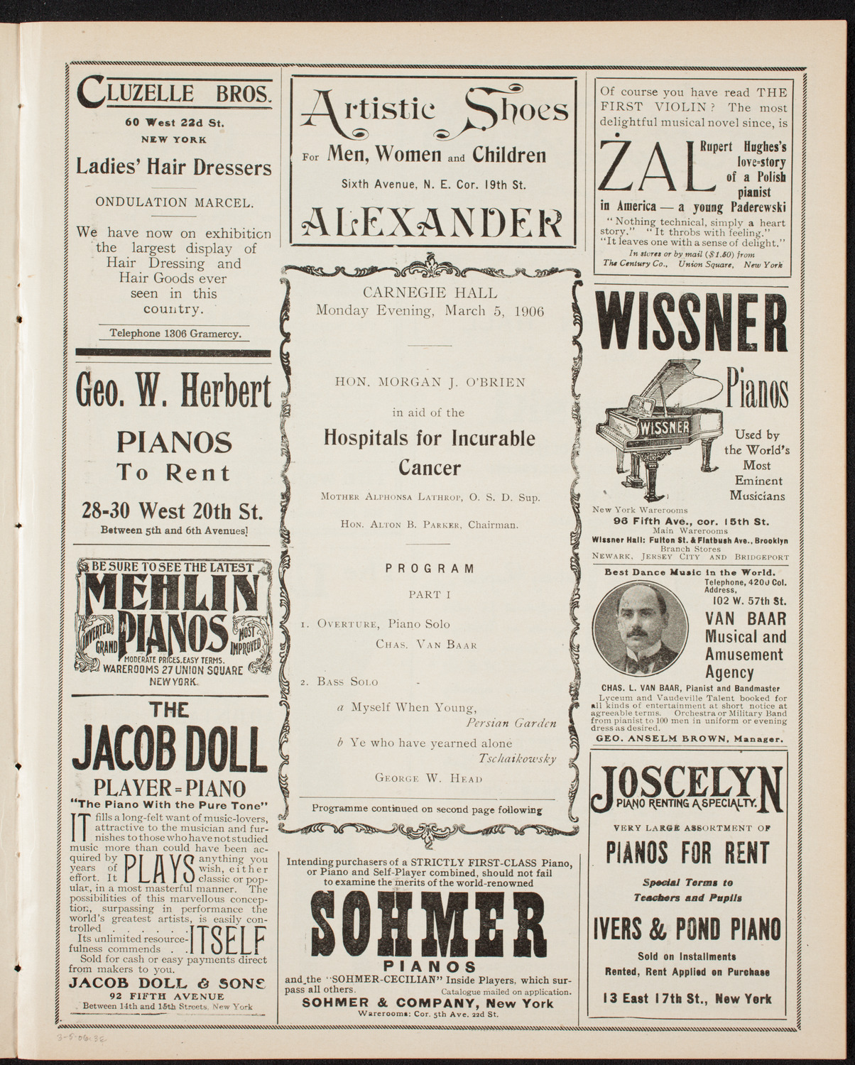 Benefit: Hospitals for Incurable Cancer, March 5, 1906, program page 5